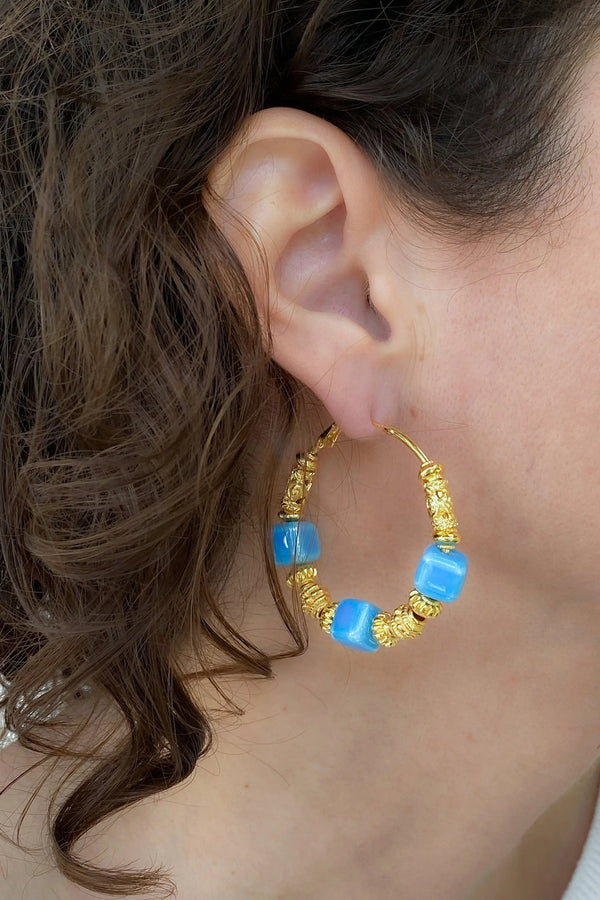 Boho Gypsy ethnic earrings, Unique Gold hoop earrings, Statement Dangle Earrings, Large hoops earrings, Boucles d'oreilles ethniques
