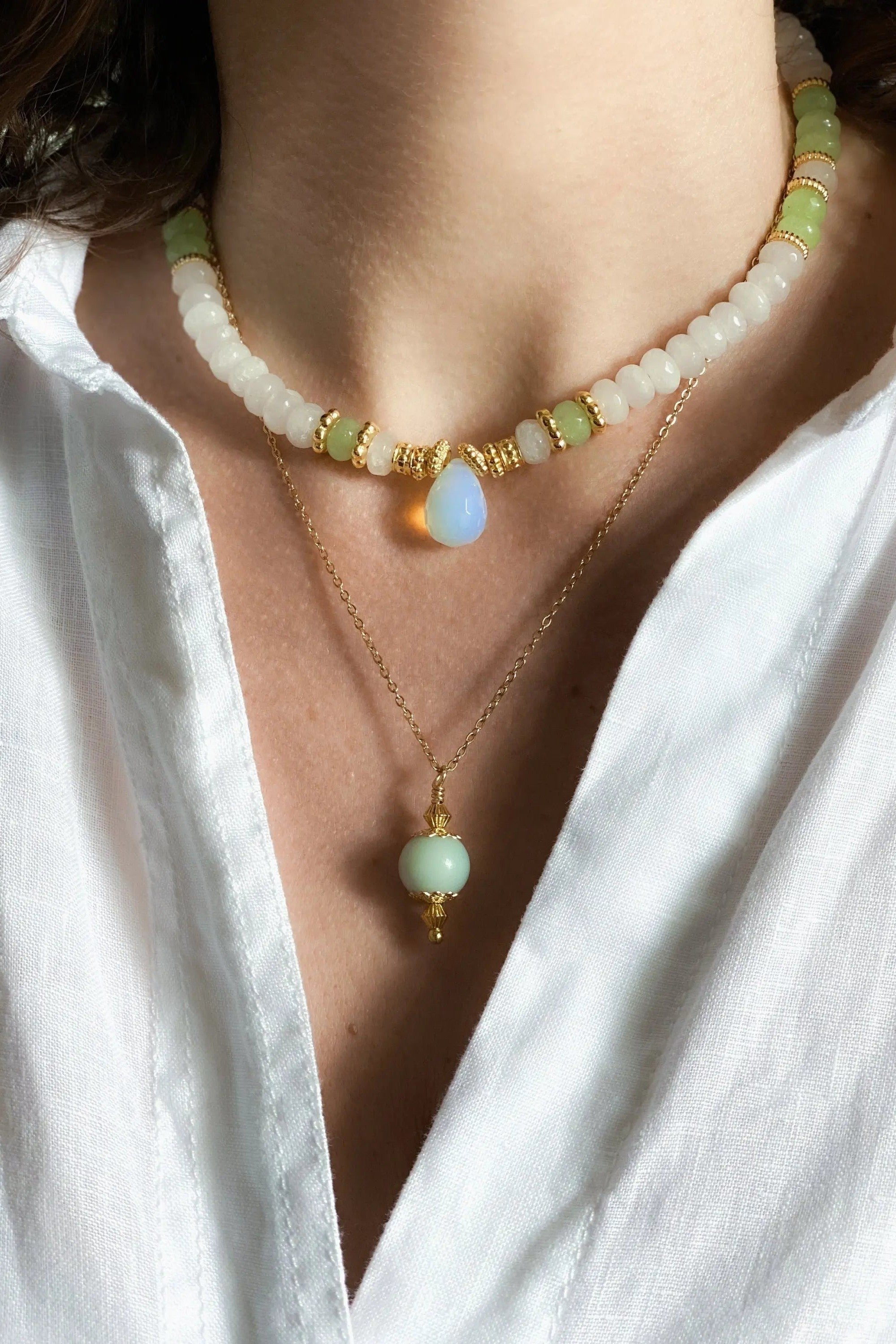 Teardrop Necklace Heishi Moonstone Necklace Agate Statement Necklace Surfer Choker Necklace Anniversary Gift