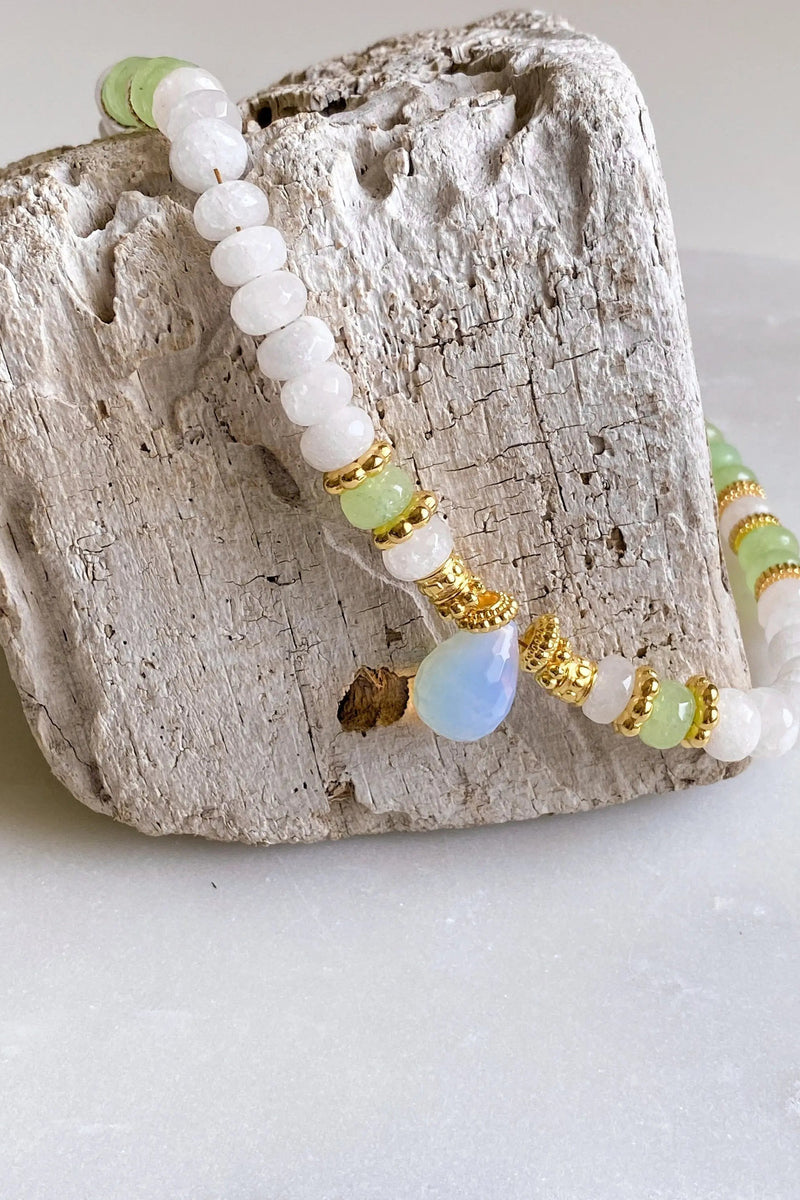 Teardrop Necklace Heishi Moonstone Necklace Agate Statement Necklace Surfer Choker Necklace Anniversary Gift