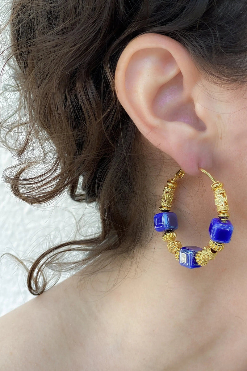 Boho Gypsy ethnic earrings, Unique Gold hoop earrings, Statement Dangle Earrings, Large hoops earrings, Boucles d'oreilles ethniques