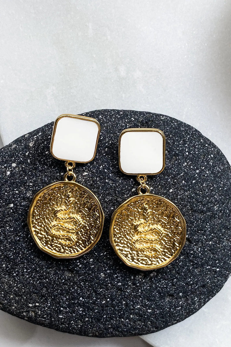SNAKE Gold Coin Earrings, Chunky Gypsy earrings, Ancient Style Earrings, Statement Boho chic Earrings