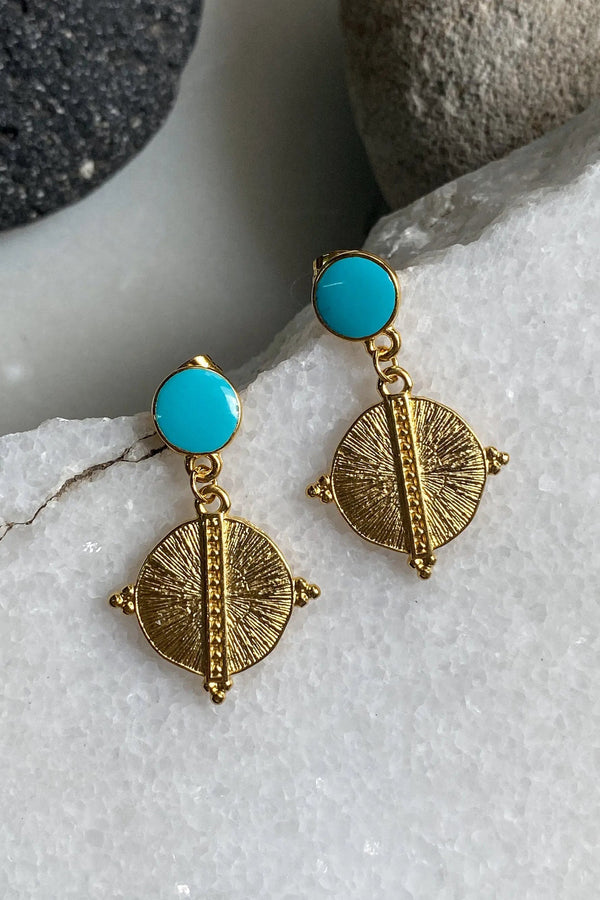 White Gold Boho earrings Gift for Mum Ancient Earrings Dangle Tribal Earring, Bijoux éthniques  Boucles d'oreilles turquoise HERA