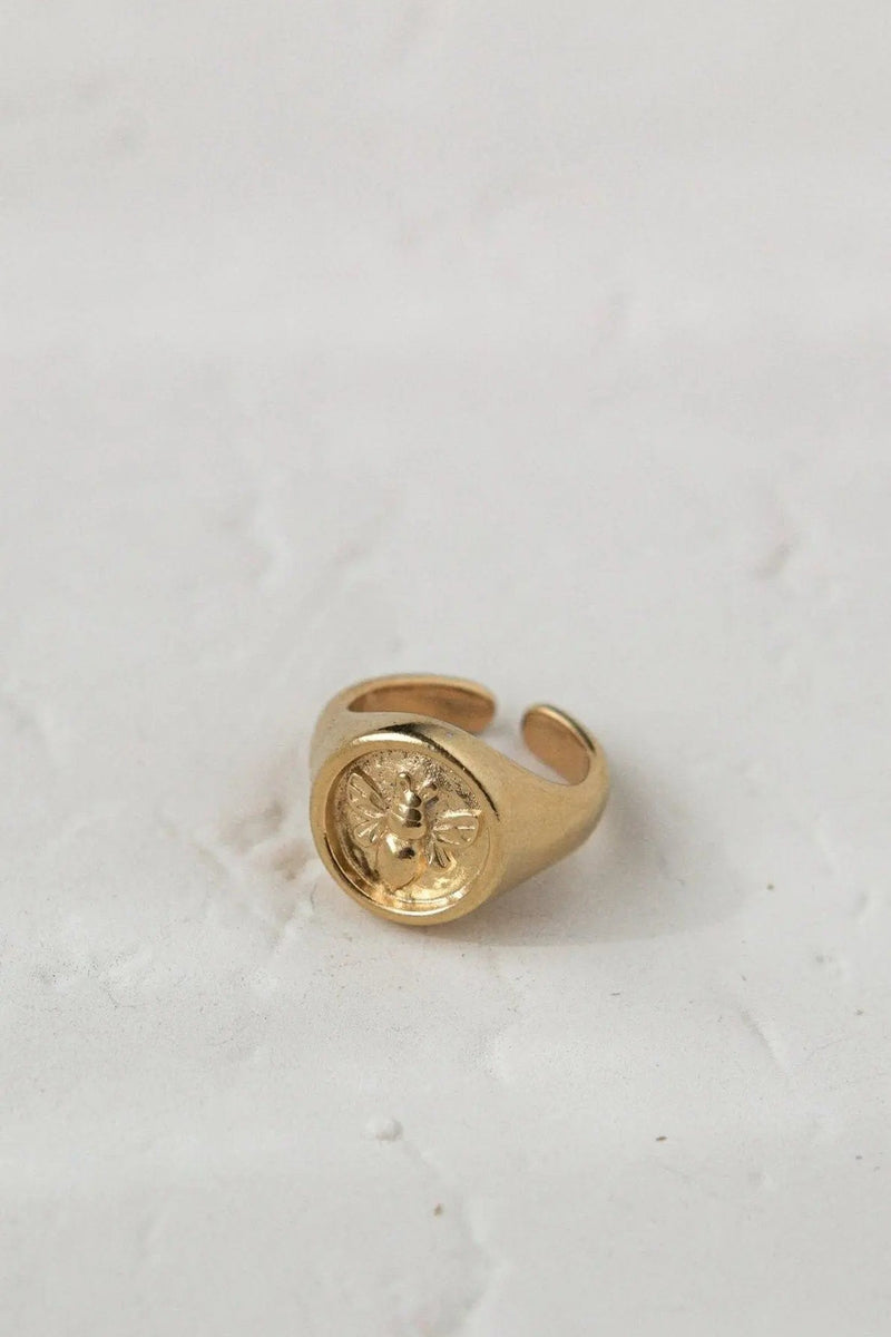 Bee Greek Stamp ring,  Grecian Coin ring for women, Ethnic Boho Ring, Gold adjustable ring, 24K Gold plated ring, Greek jewelry