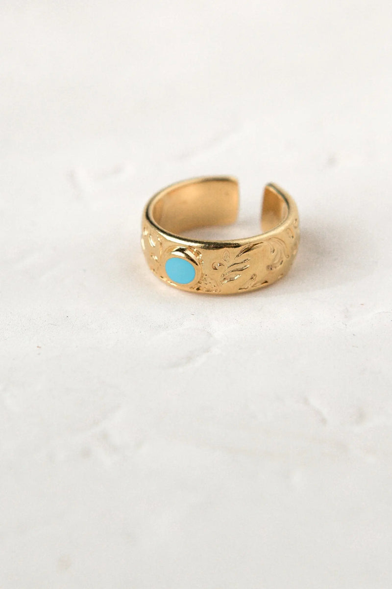 Turquoise floral wide ring
