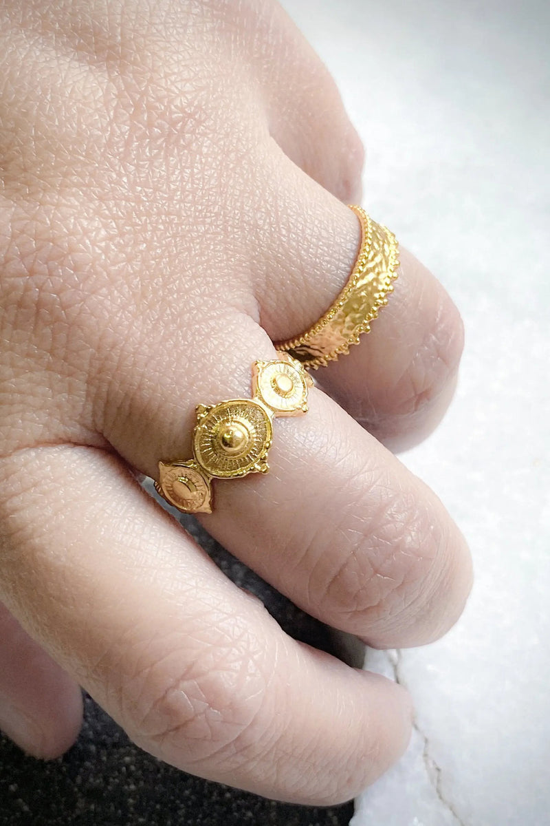 Gold dainty ring  with lace edges, Flat band ring, Boho Stackable adjust ring, Ancient style ring, Delicate RING, Gift for her