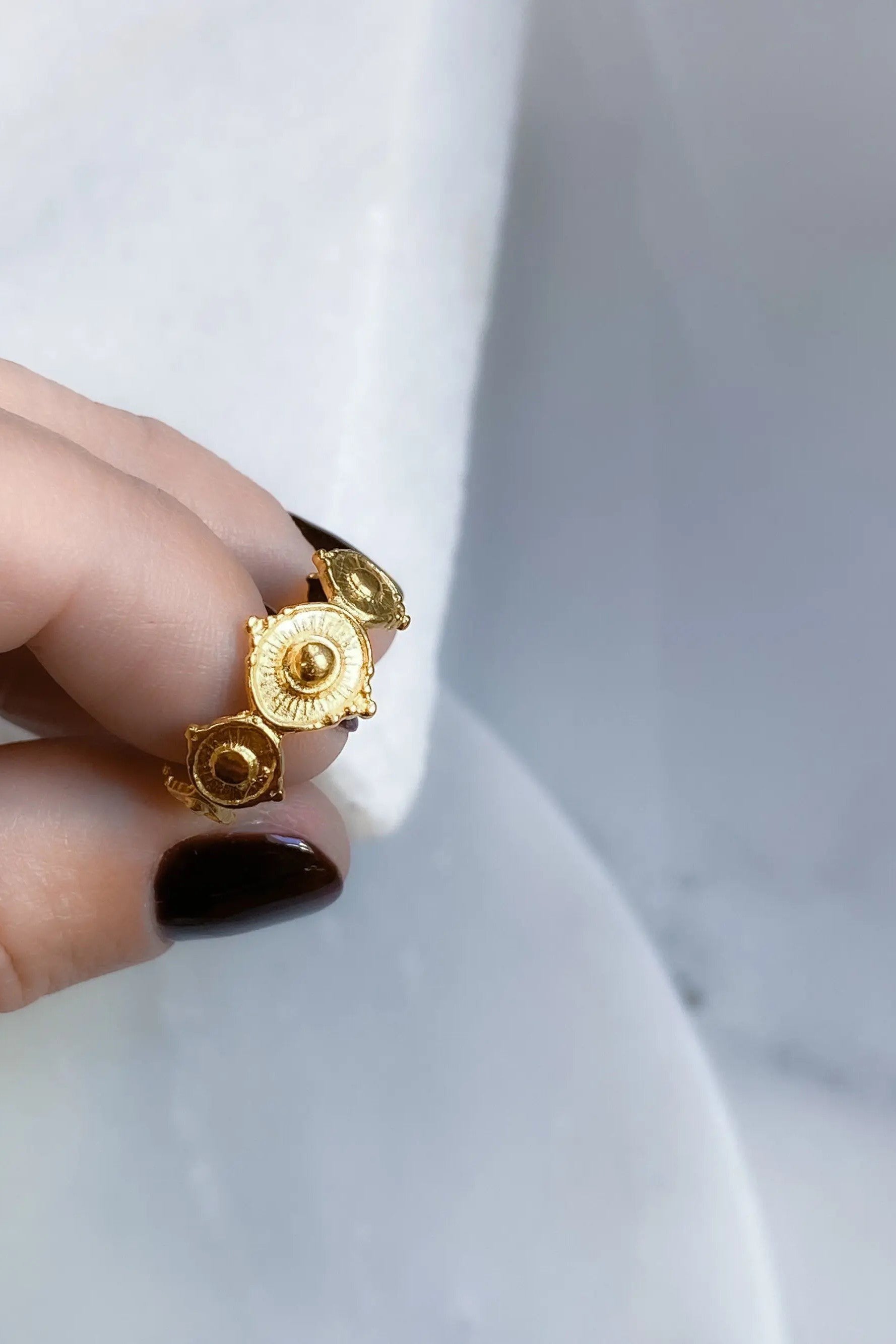 SHARMA Dotted gold ring, Boho dainty ring, Statement delicate ring, Flat band ring, Stackable adjust ring, Ancient style ring, Gift for her