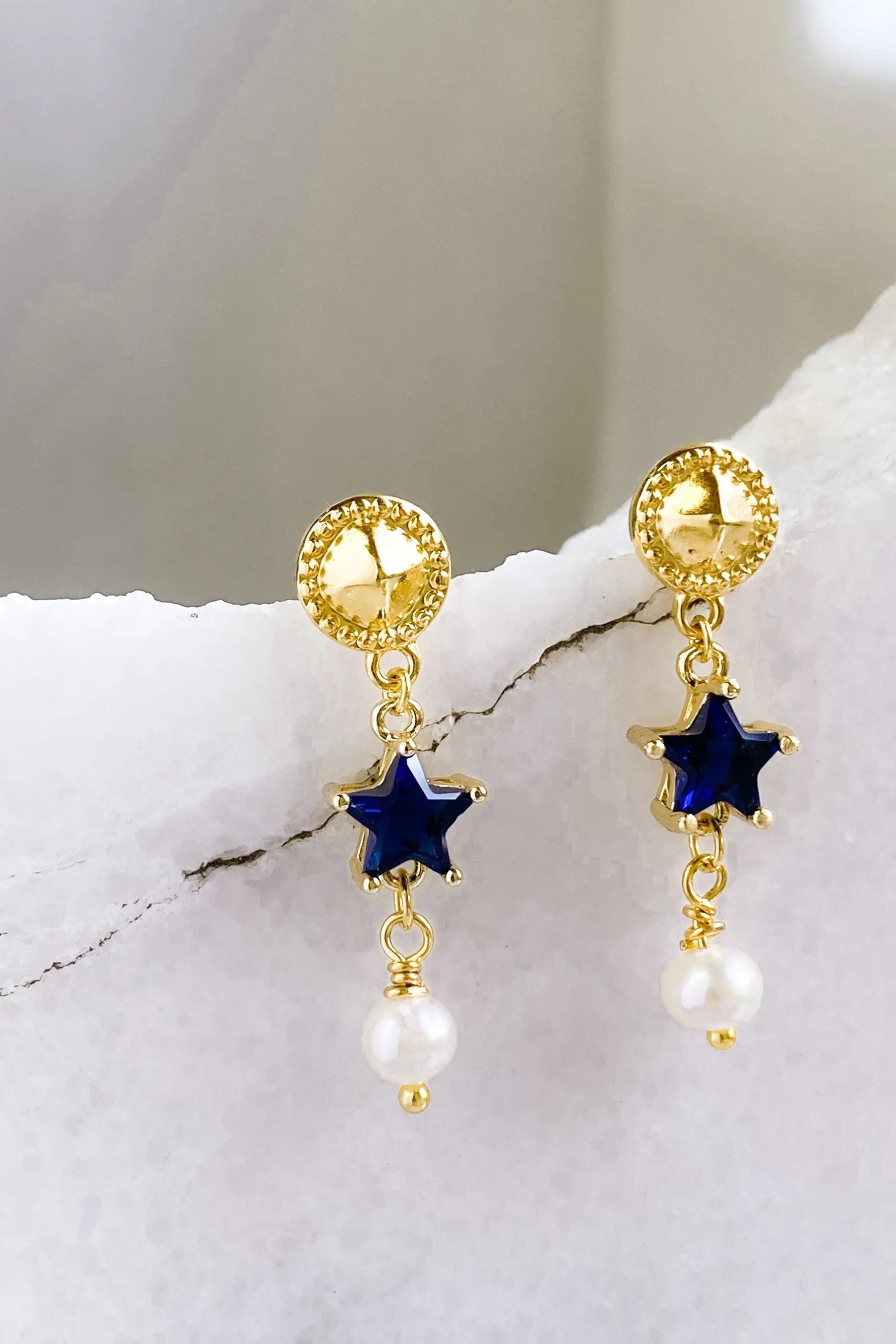 STAR dangle drop earrings, Blue zircon star earrings, Cute dainty long earrings, Gold Celestial Stud Earrings, Christmas gift for her