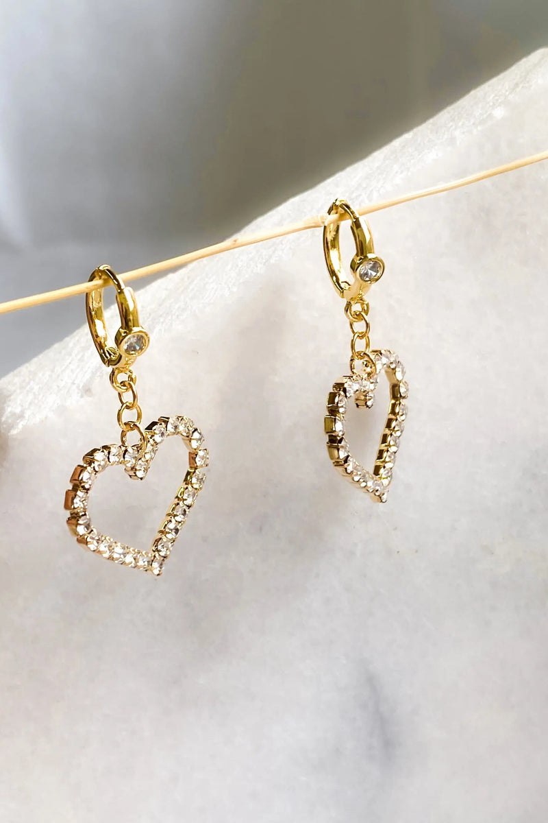 Large Heart Earrings, Gold Huggie hoop earrings  with big crystal heart, Statement heart charm earrings, Y2K Vintage style, Valentine Gift