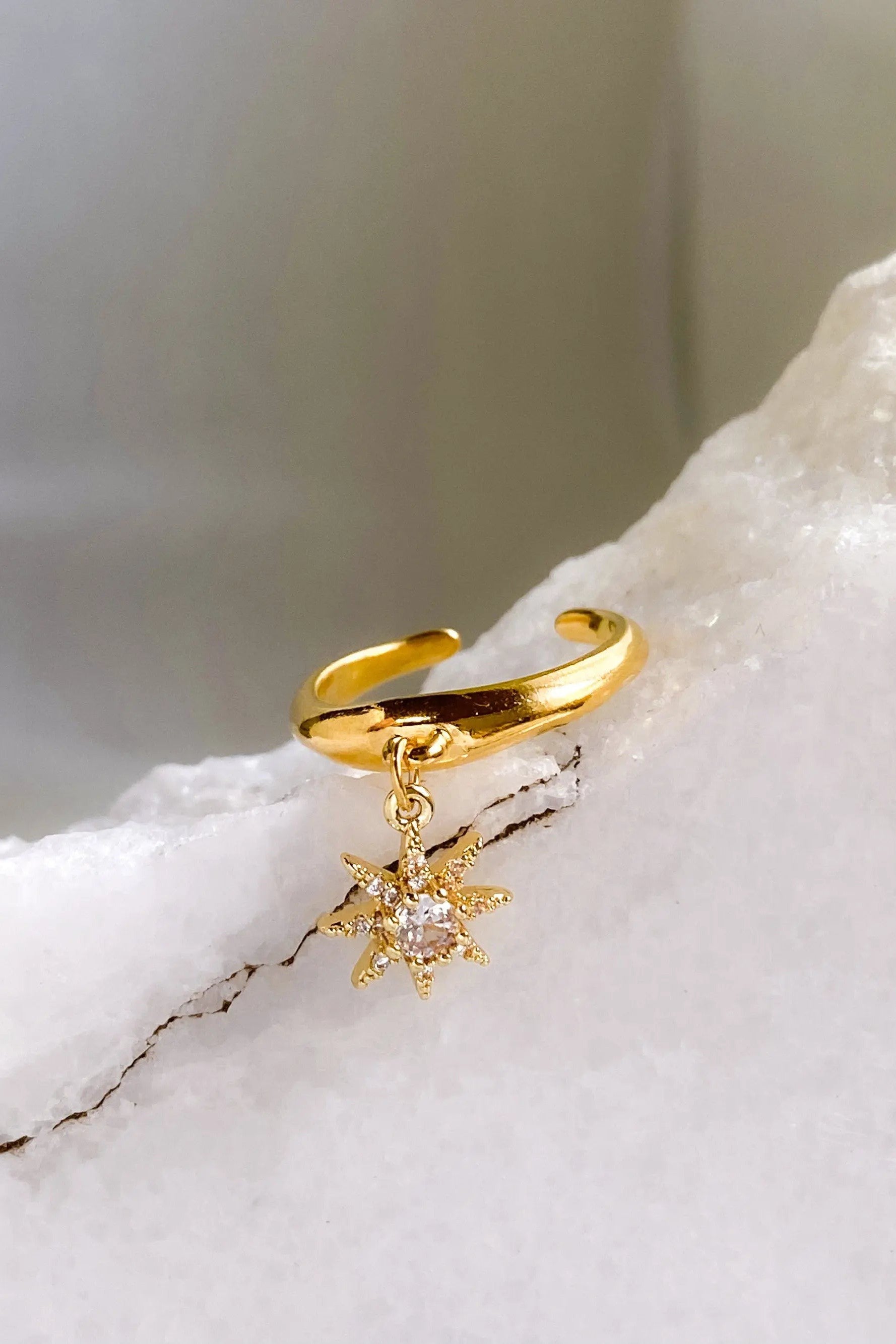 Dainty zircon star ring, Thin band ring with star charm pendant, Gold adjustable ring, Winter jewelry, Zircon diamond star ring