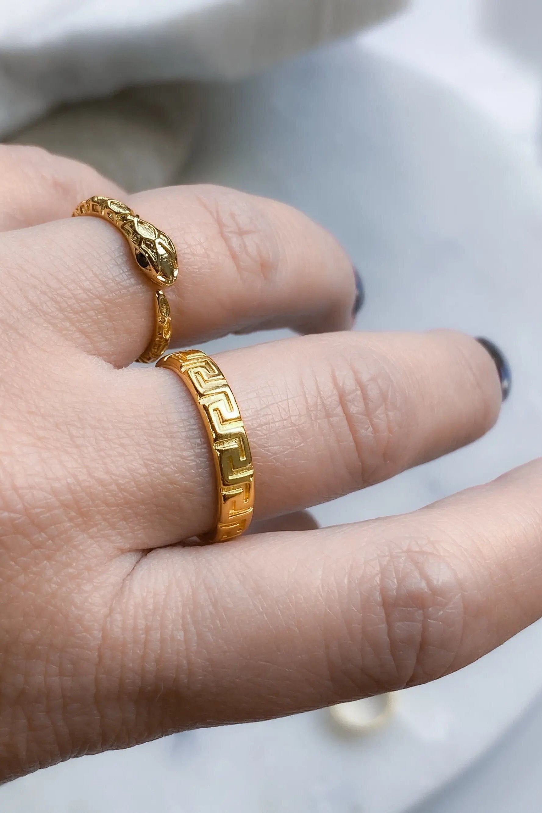 MEANDER Gold band Ring, Ancient Greek pattern Ring, Elegant boho chic Damen Ring, Adjustable ring for women, Bijoux ethniques