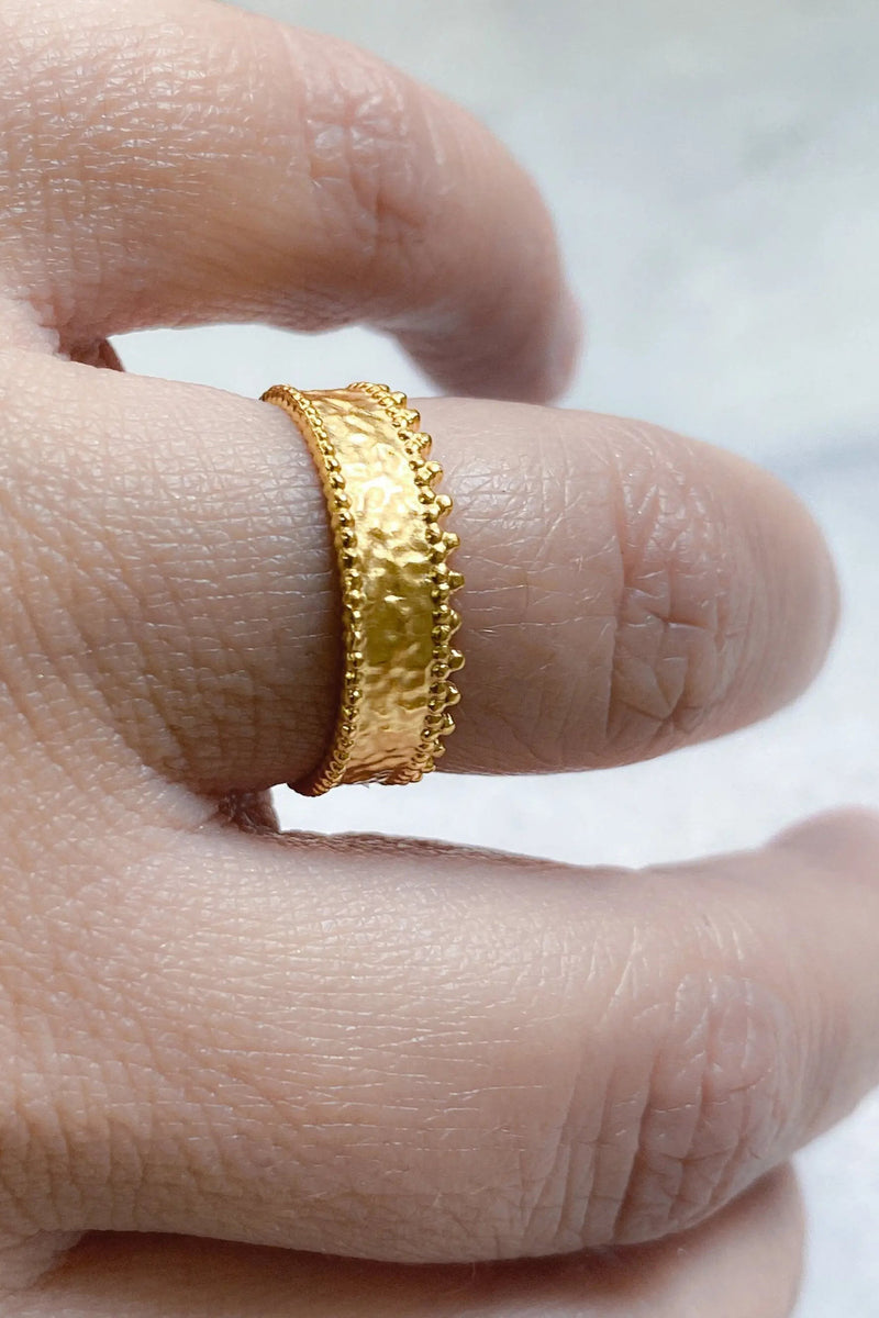 Gold dainty ring  with lace edges, Flat band ring, Boho Stackable adjust ring, Ancient style ring, Delicate RING, Gift for her