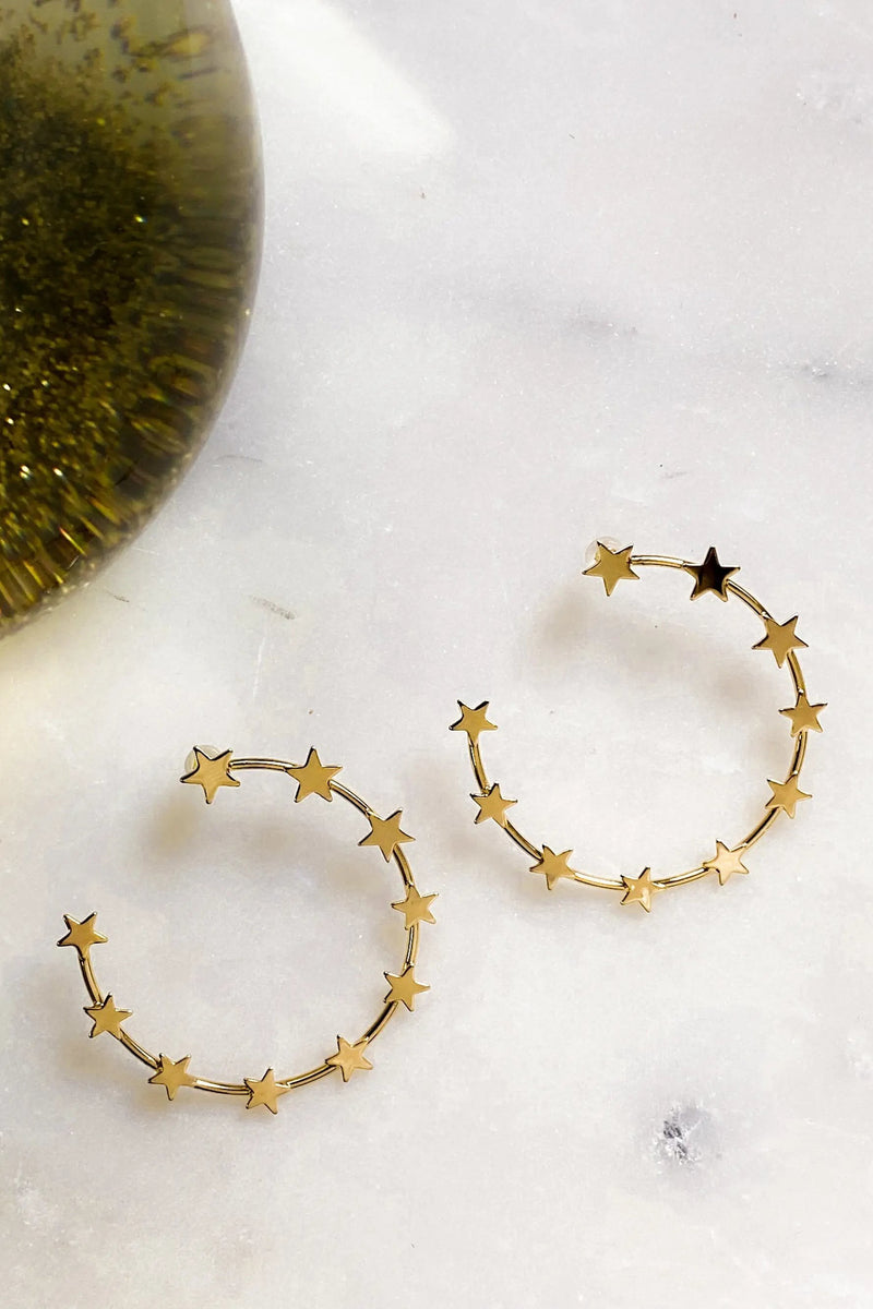 Gold Star Earring hoops, Boho Gypsy earrings, Unique Gold hoop earrings, Oversize and lightweight hoops earrings, Winter jewelry