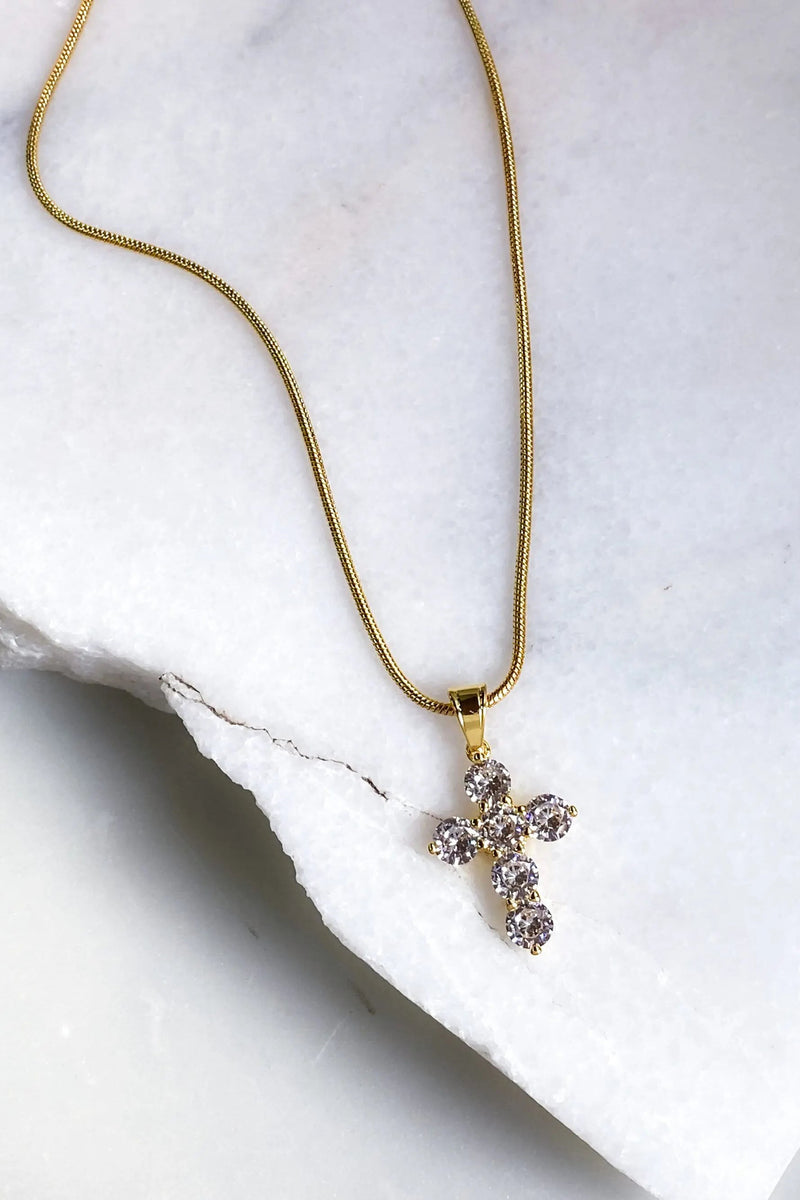 Big Cross pendant necklace, Dainty gold snake chain, Zircon Cross, Large cross Chain Necklace, Vintage style cross necklace, Christmas gift