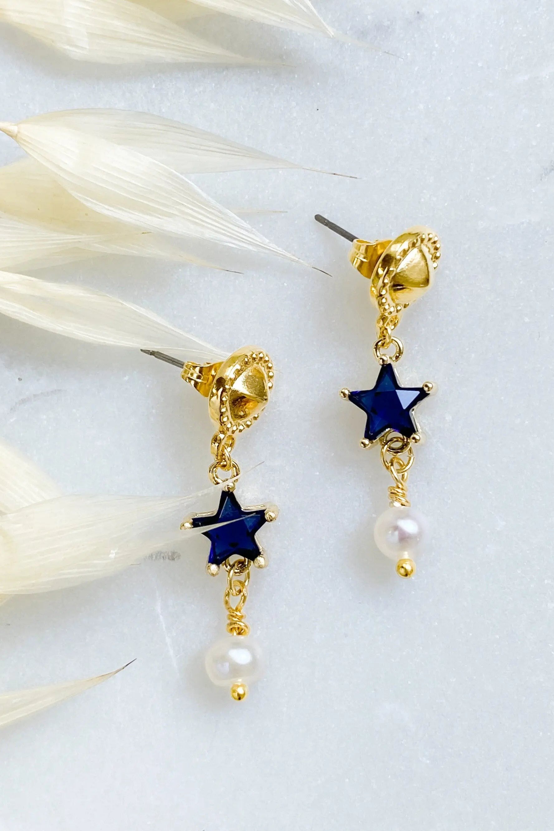 STAR dangle drop earrings, Blue zircon star earrings, Cute dainty long earrings, Gold Celestial Stud Earrings, Christmas gift for her