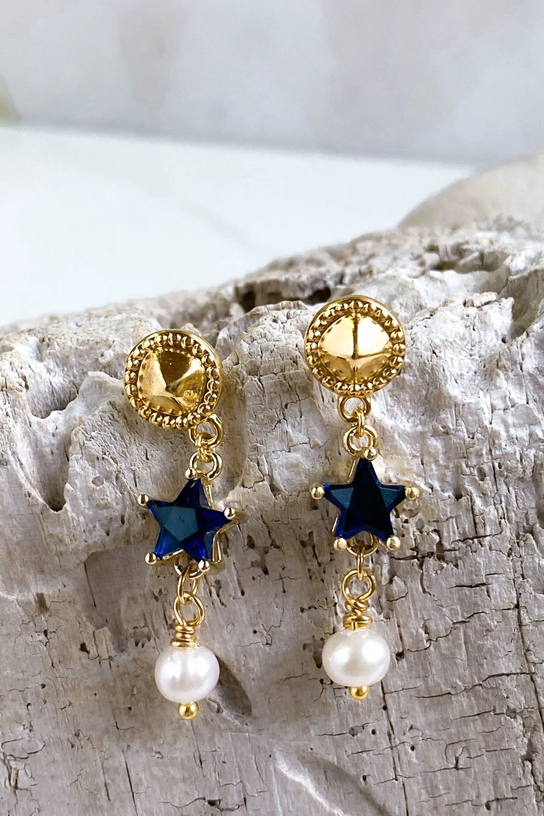 STAR dangle drop earrings, Blue zircon star earrings, Cute dainty long earrings, Gold Celestial Stud Earrings, Christmas gift for her