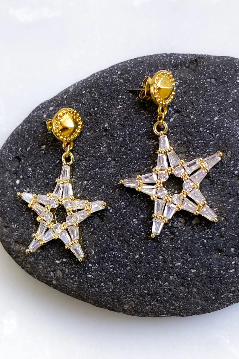 Big Star Earrings, Celestial Jewelry, Statement large earrings, Luxury star crystal earrings, Cubic Zircon earrings, Gift for her