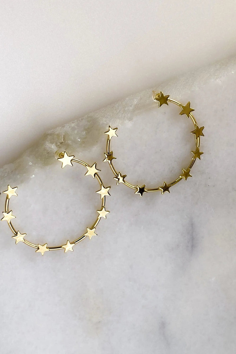 Gold Star Earring hoops, Boho Gypsy earrings, Unique Gold hoop earrings, Oversize and lightweight hoops earrings, Winter jewelry