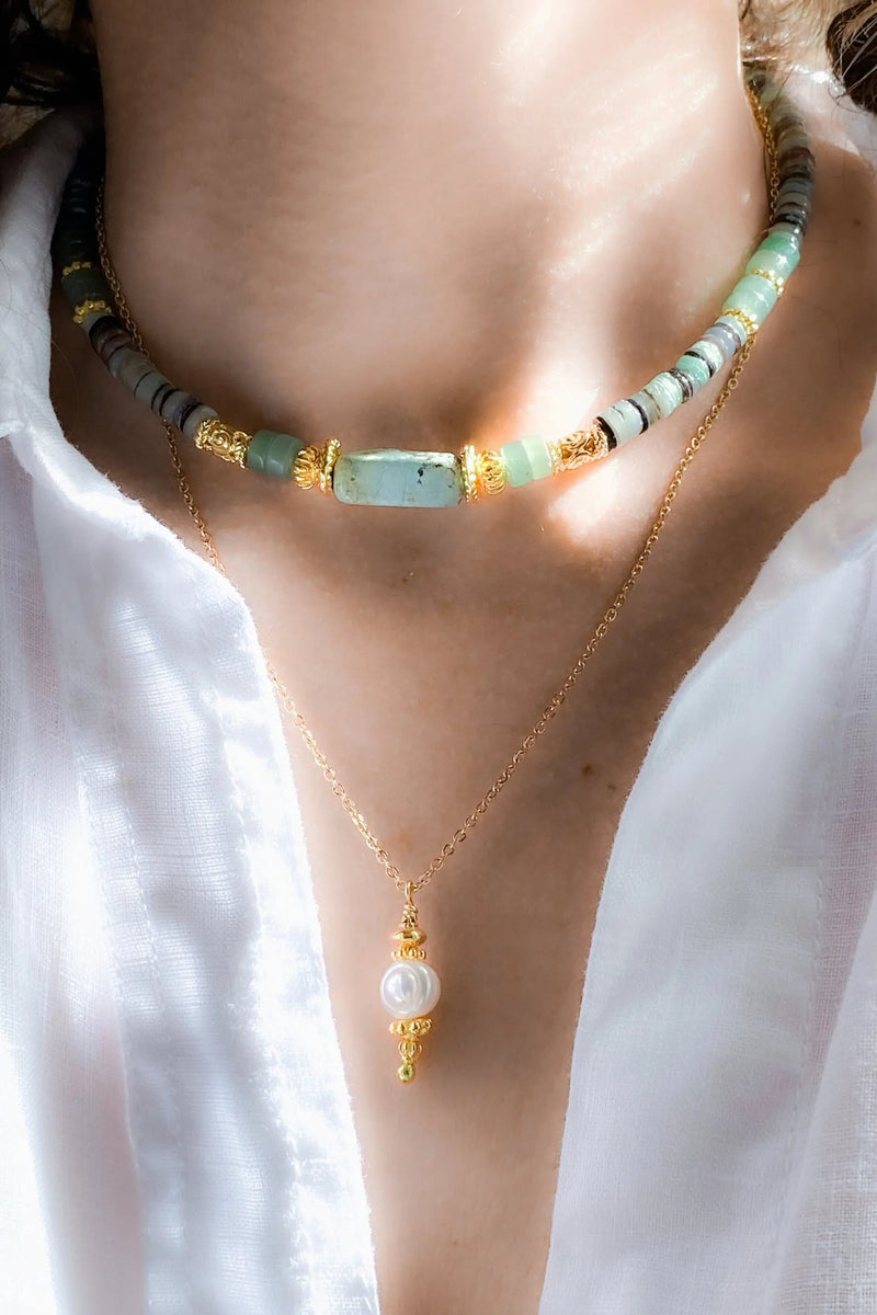 Heishi Necklace Aventurine Shell Necklace Statement Boho Necklace Surfer Choker African Stone Necklace