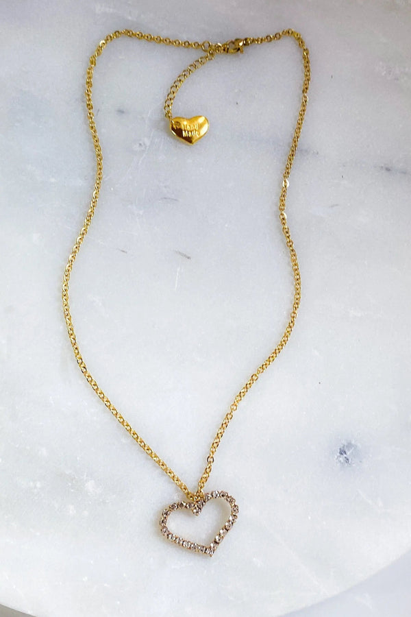 Heart charm Necklace, Gold chain necklace with crystal heart, Dainty Minimalist necklace, Necklace with large heart pendant, Gift for her