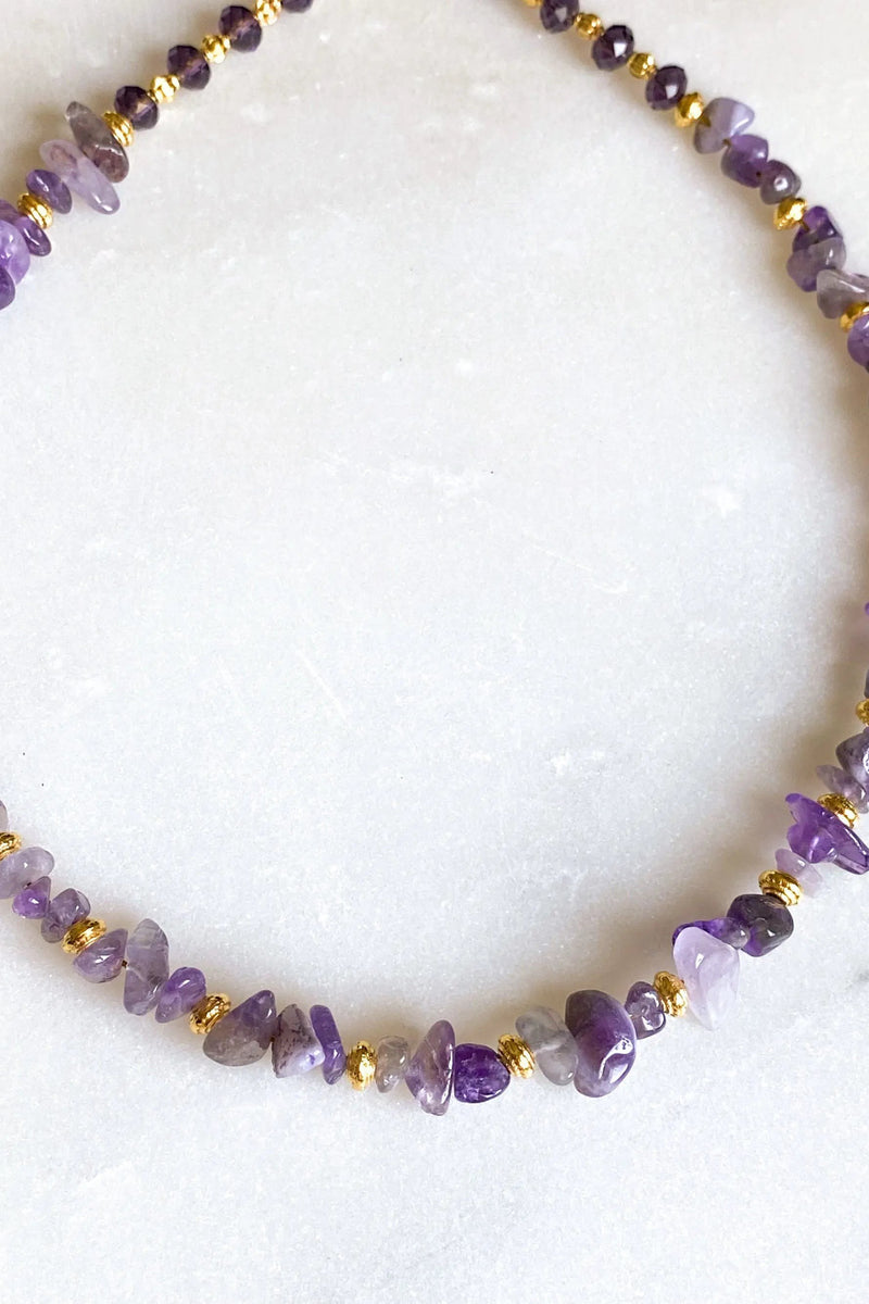 Mum Gift Amethyst necklace Crystal Chip Choker Statement Boho Necklace Collier Pierre femme February Birthstone chocker Gift for her