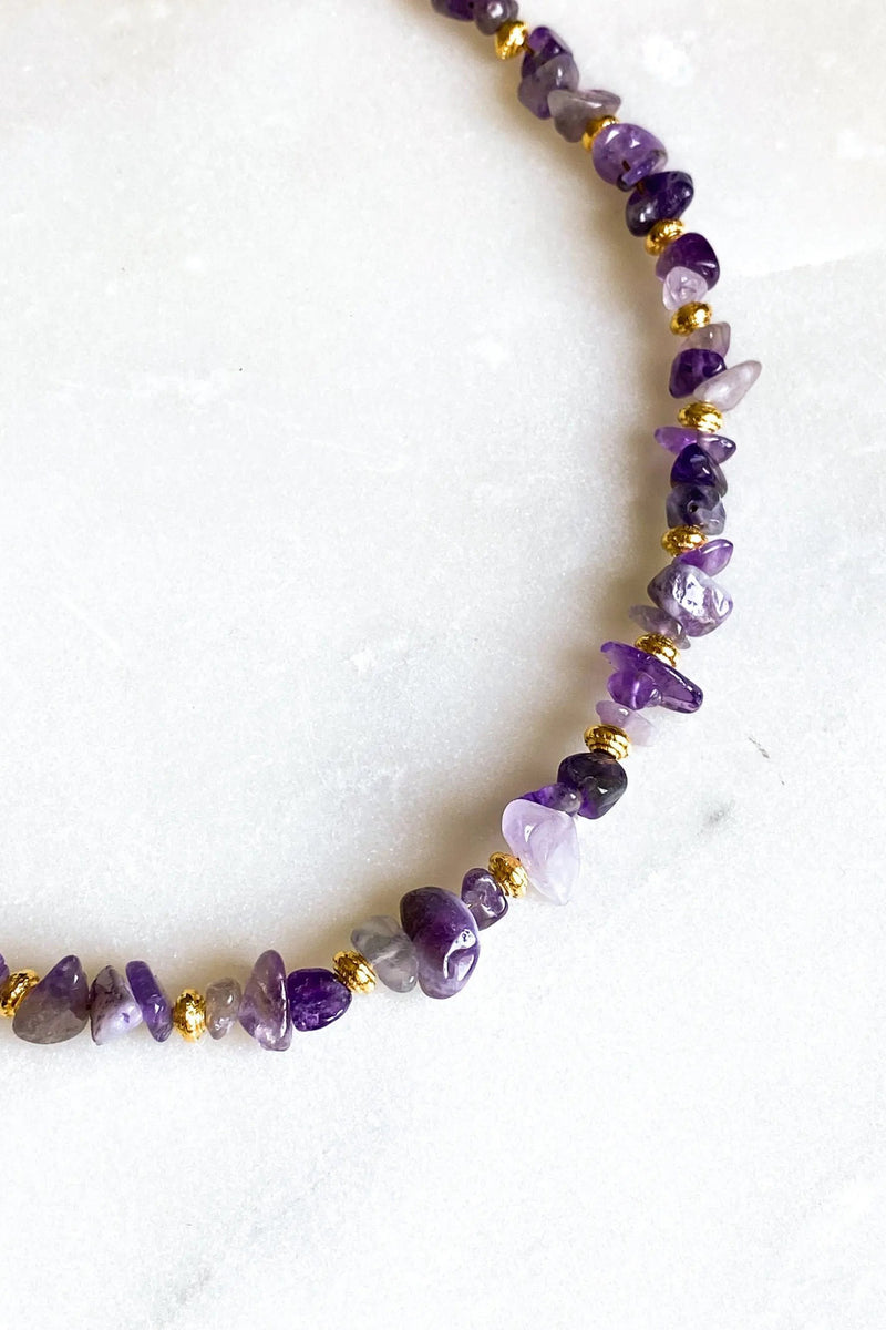 Mum Gift Amethyst necklace Crystal Chip Choker Statement Boho Necklace Collier Pierre femme February Birthstone chocker Gift for her