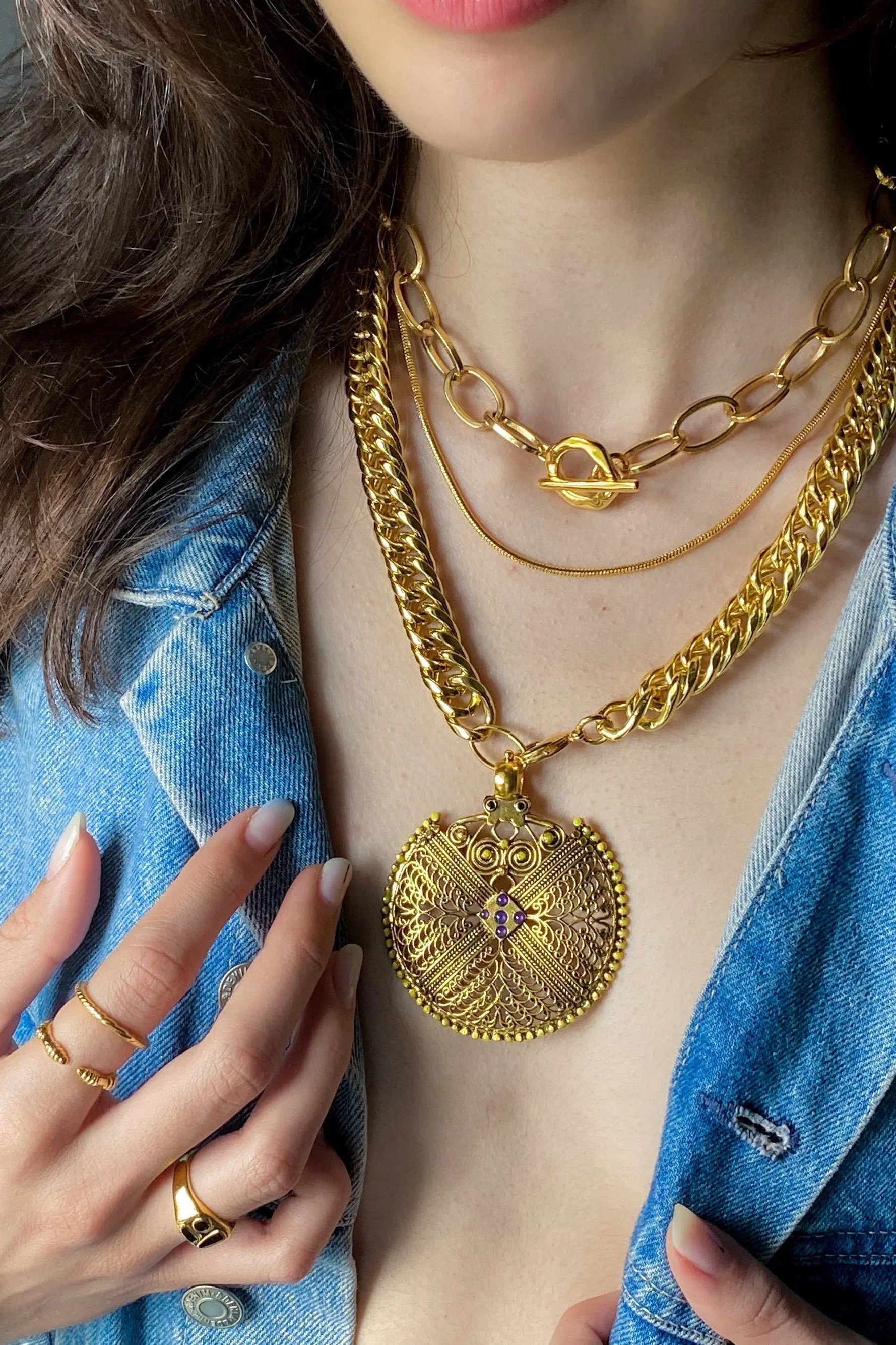 Oversized Chain Necklace Chunky Gold Chain Necklace Big Round Charm Statement Necklace Thick Cuban Chain Brutalist Woman Gift