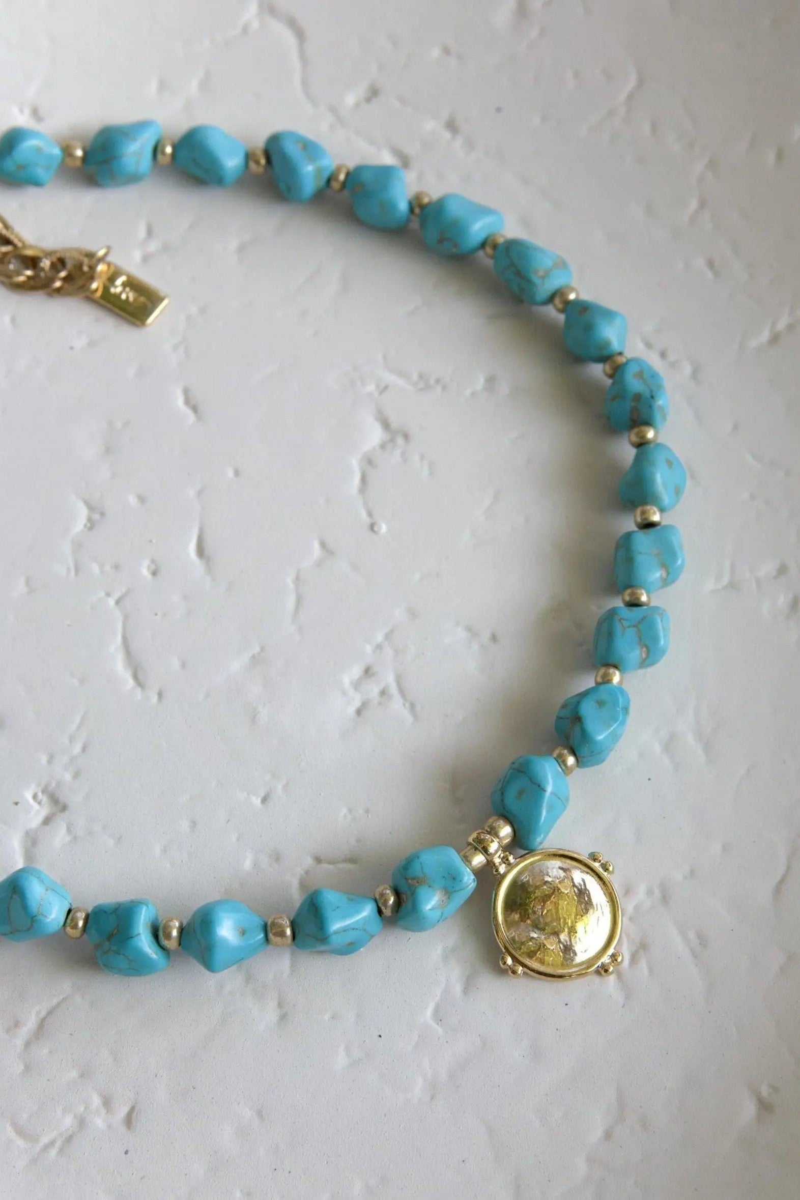 Necklace Turquoise stones Necklace Gold Pendant Blue Gemstones Chocker Gift for her Necklace Gold Coin
