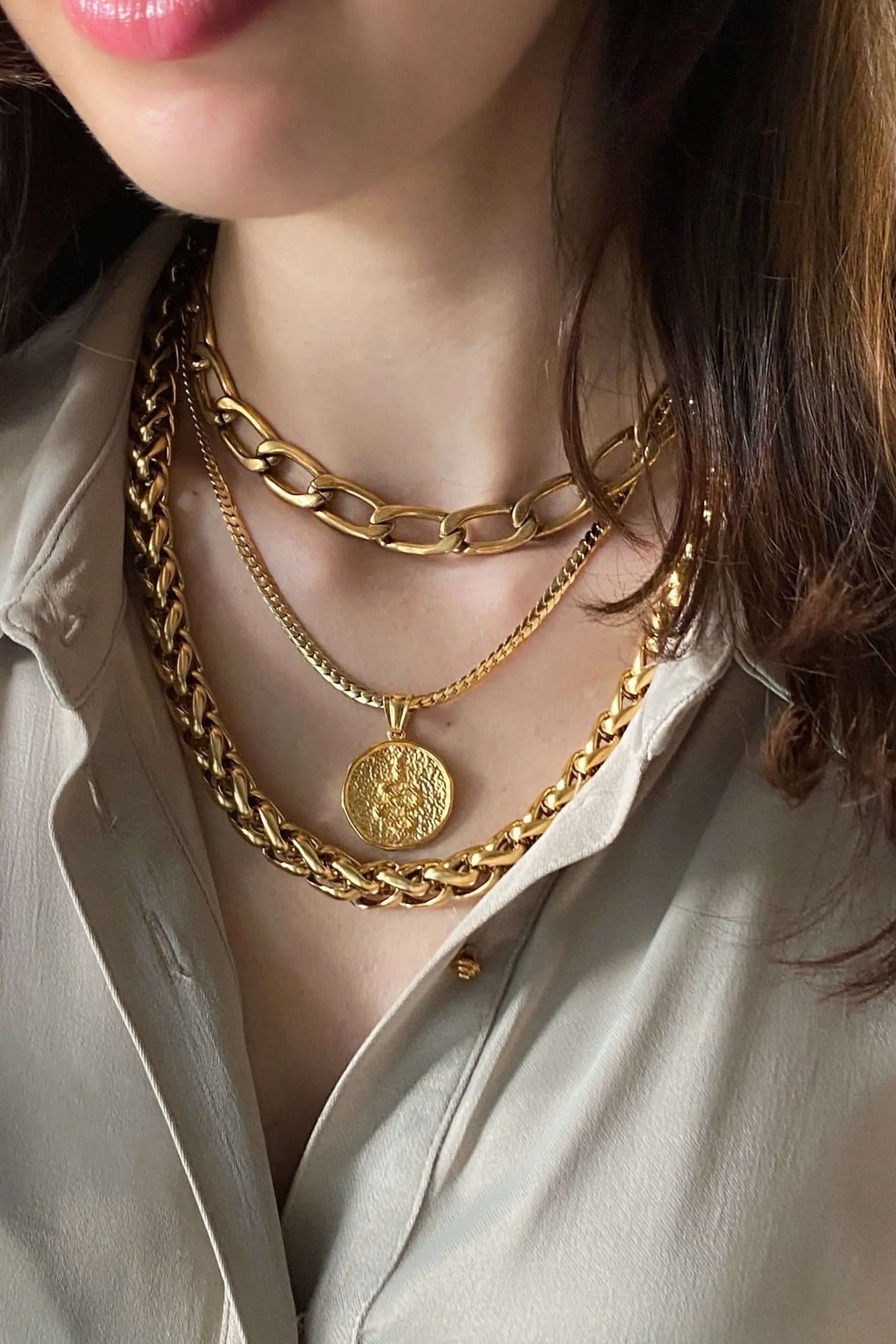 Chain Necklace Gold Chunky Chain Necklace Heavy Steel Necklace Statement Gift for her Necklace Gold Filled