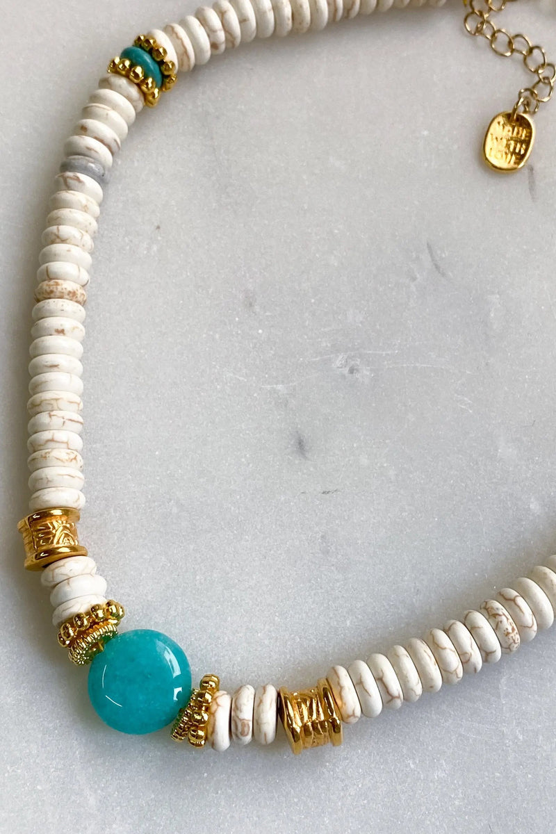 Heishi Necklace Turquoise Jade Necklace Bead Necklace Statement Boho Necklace Surfer Choker Howlite Necklace Gift for Her