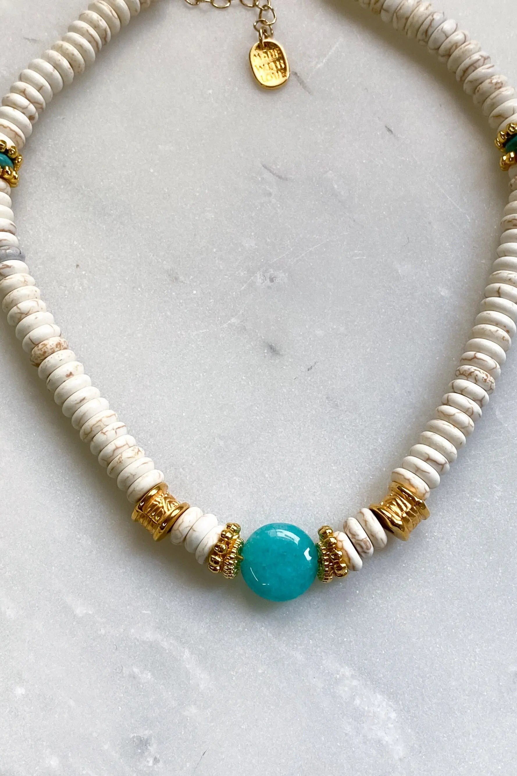 Heishi Necklace Turquoise Jade Necklace Bead Necklace Statement Boho Necklace Surfer Choker Howlite Necklace Gift for Her