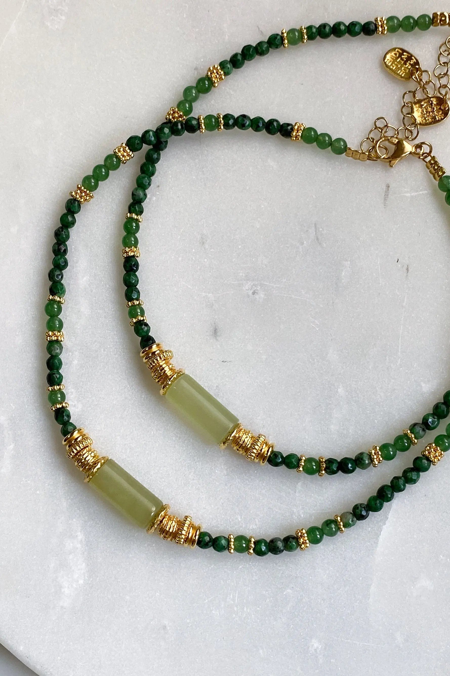 Gift for Mum Green Aventurine Necklace Jade Heishi Necklace Statement Boho Necklace Surfer Choker Gold Green Necklace