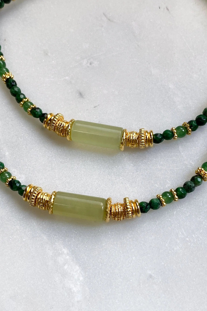 Gift for Mum Green Aventurine Necklace Jade Heishi Necklace Statement Boho Necklace Surfer Choker Gold Green Necklace
