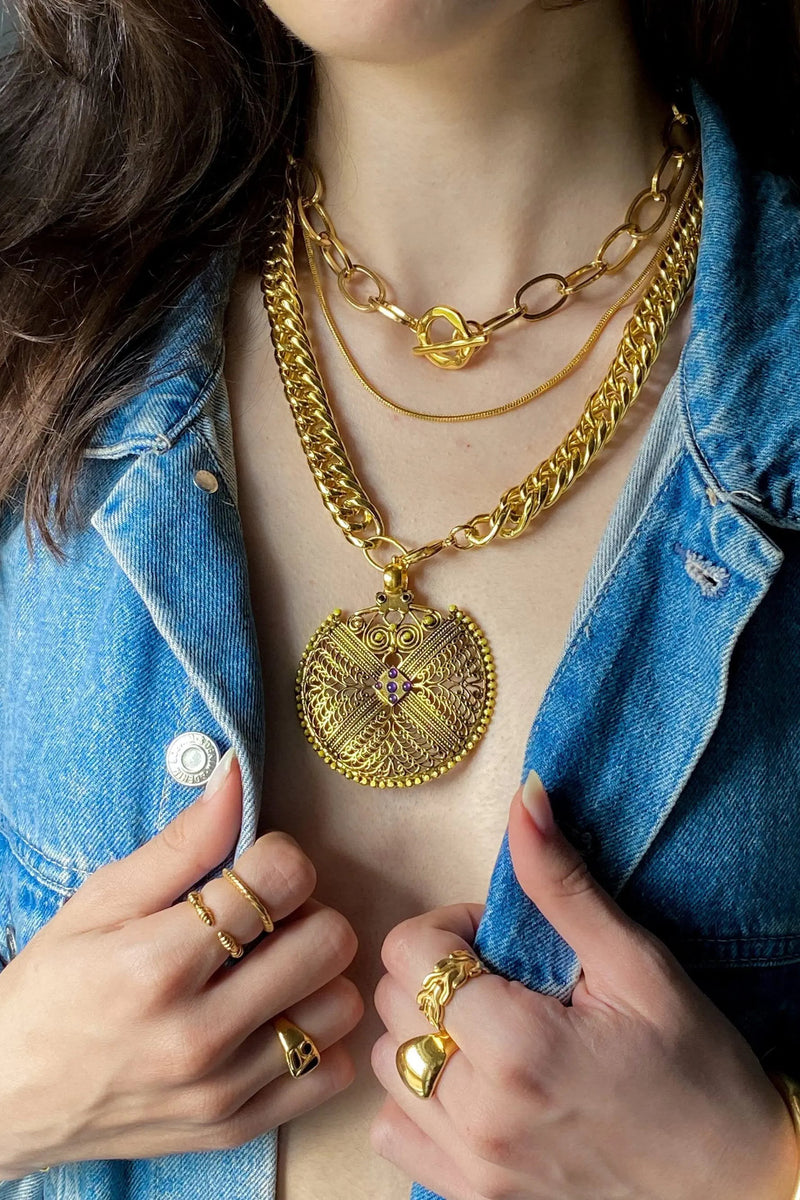 Oversized Chain Necklace Chunky Gold Chain Necklace Big Round Charm Statement Necklace Thick Cuban Chain Brutalist Woman Gift