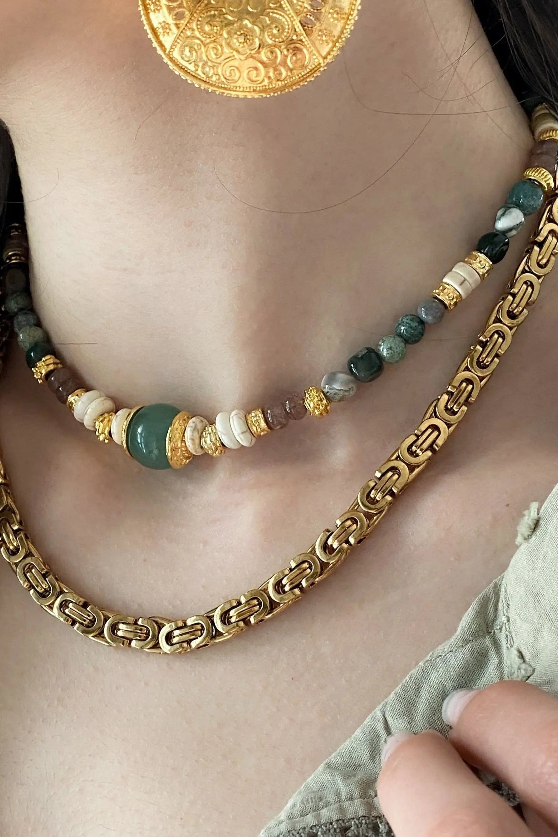 Byzantine Chain Gold Chunky Chain Necklace Statement Thick Heavy Necklace Layering Necklace Vintage Style Gift