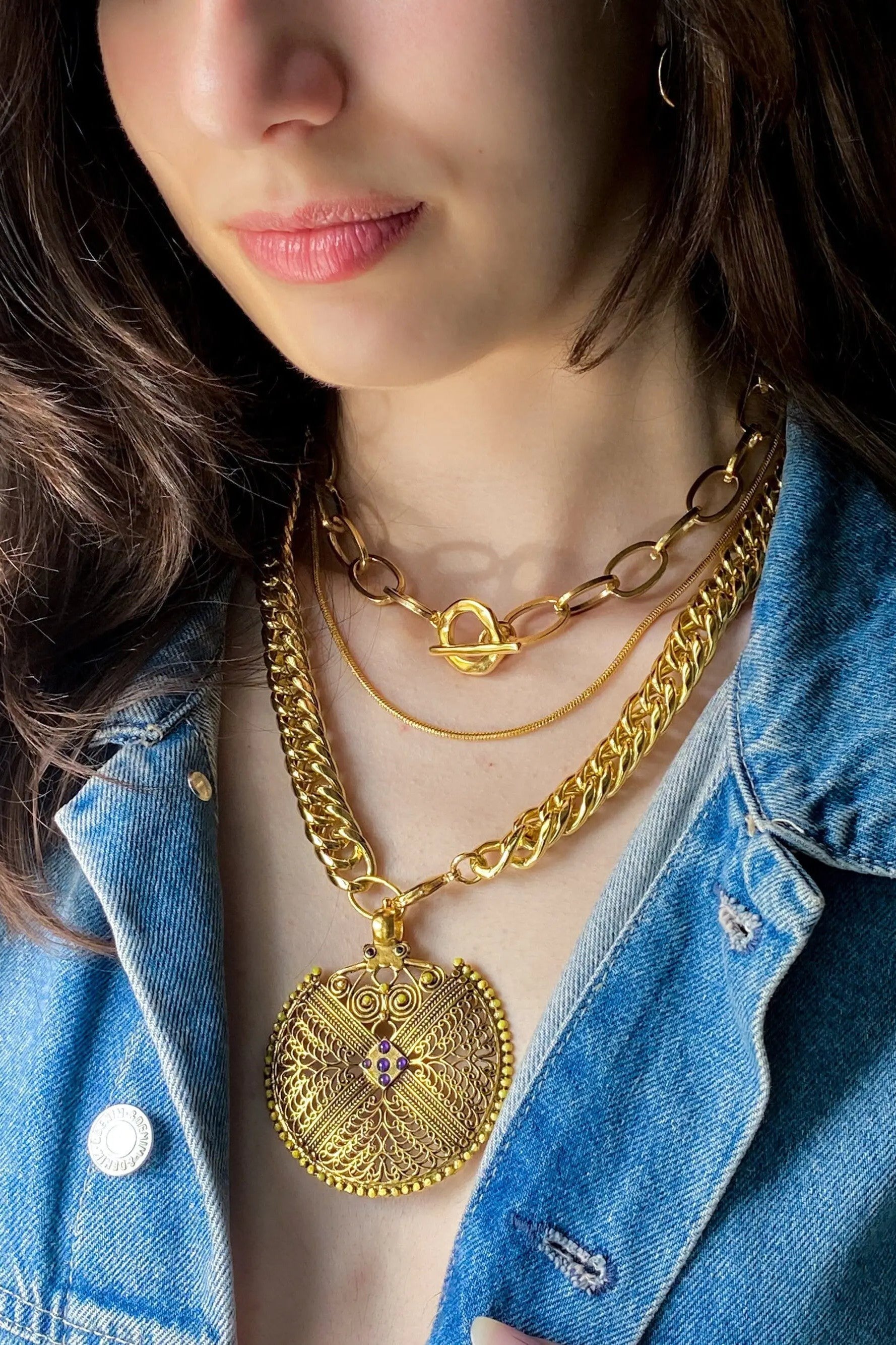 Oversized Chain Necklace Chunky Gold Chain Necklace Big Round Charm Statement Necklace Thick Cuban Chain Brutalist Woman Gift