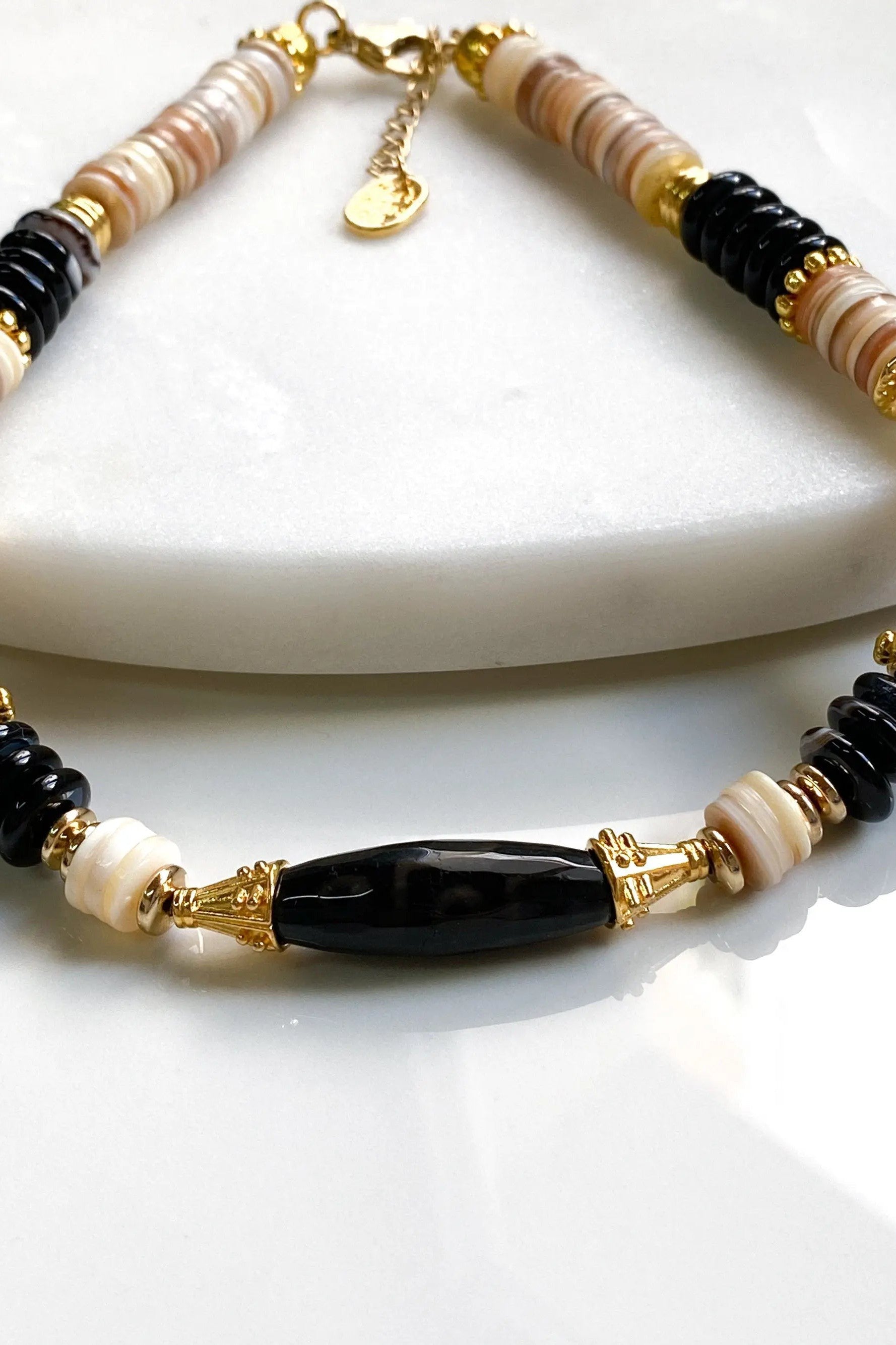 Heishi Necklace Shell Black Onyx Necklace Statement Boho Necklace Surfer Choker Onyx Stone Necklace