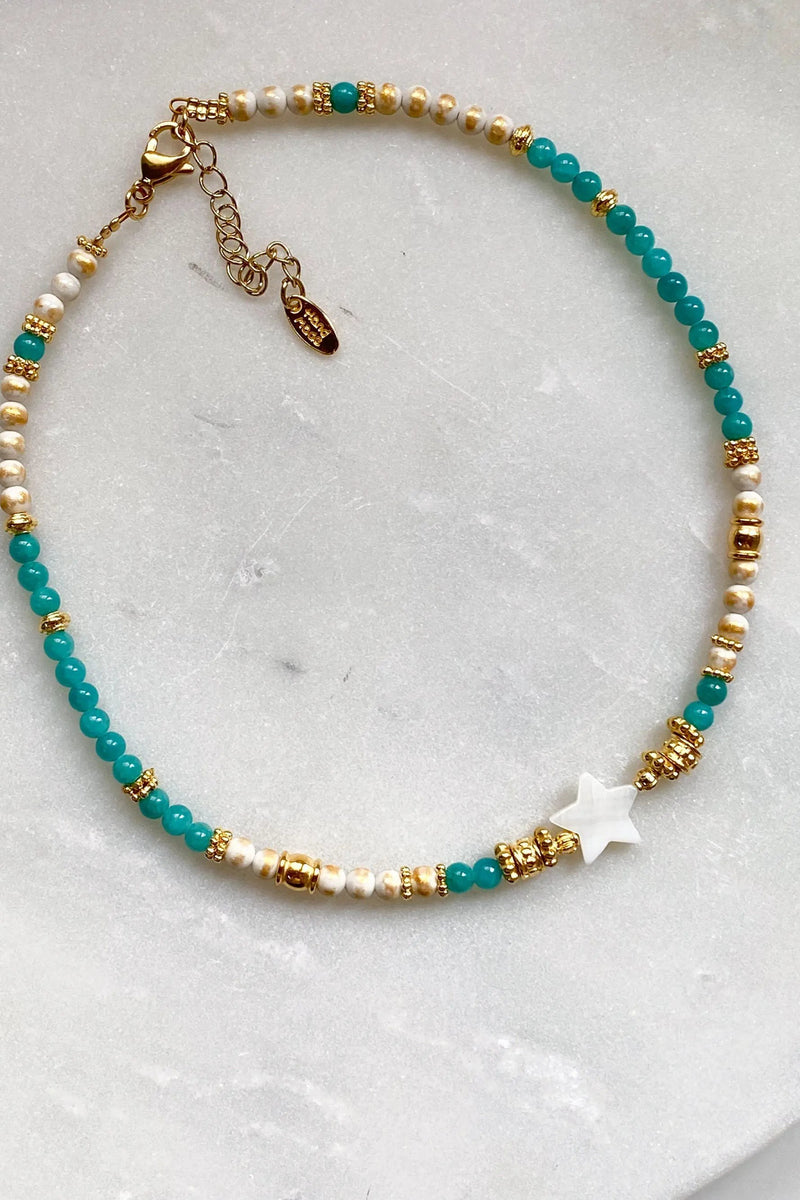 Heishi Necklace Pearl Star Necklace Jade Bead Necklace Statement Boho Necklace Surfer Choker Star Charm Necklace Gift for Her