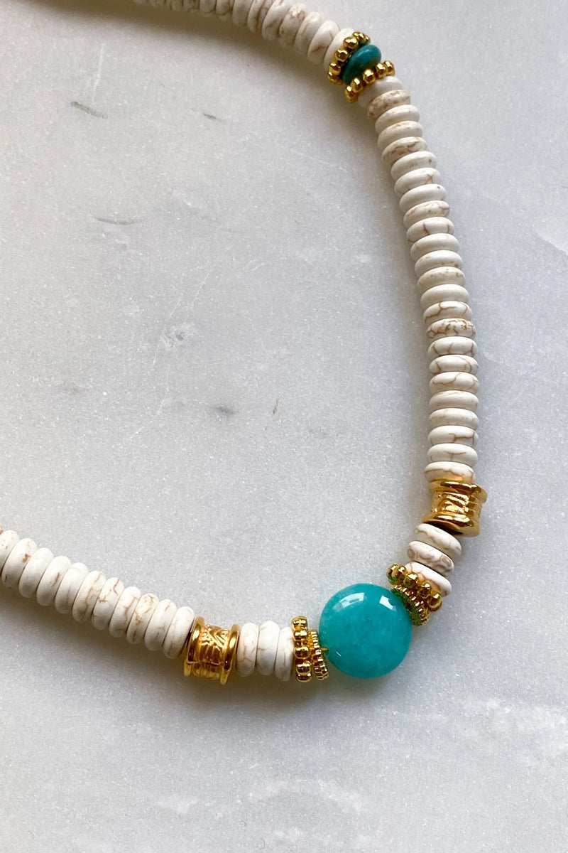 Heishi Necklace Turquoise Jade Necklace Bead Necklace Statement Boho Necklace Surfer Choker Howlite Necklace Gift for Her