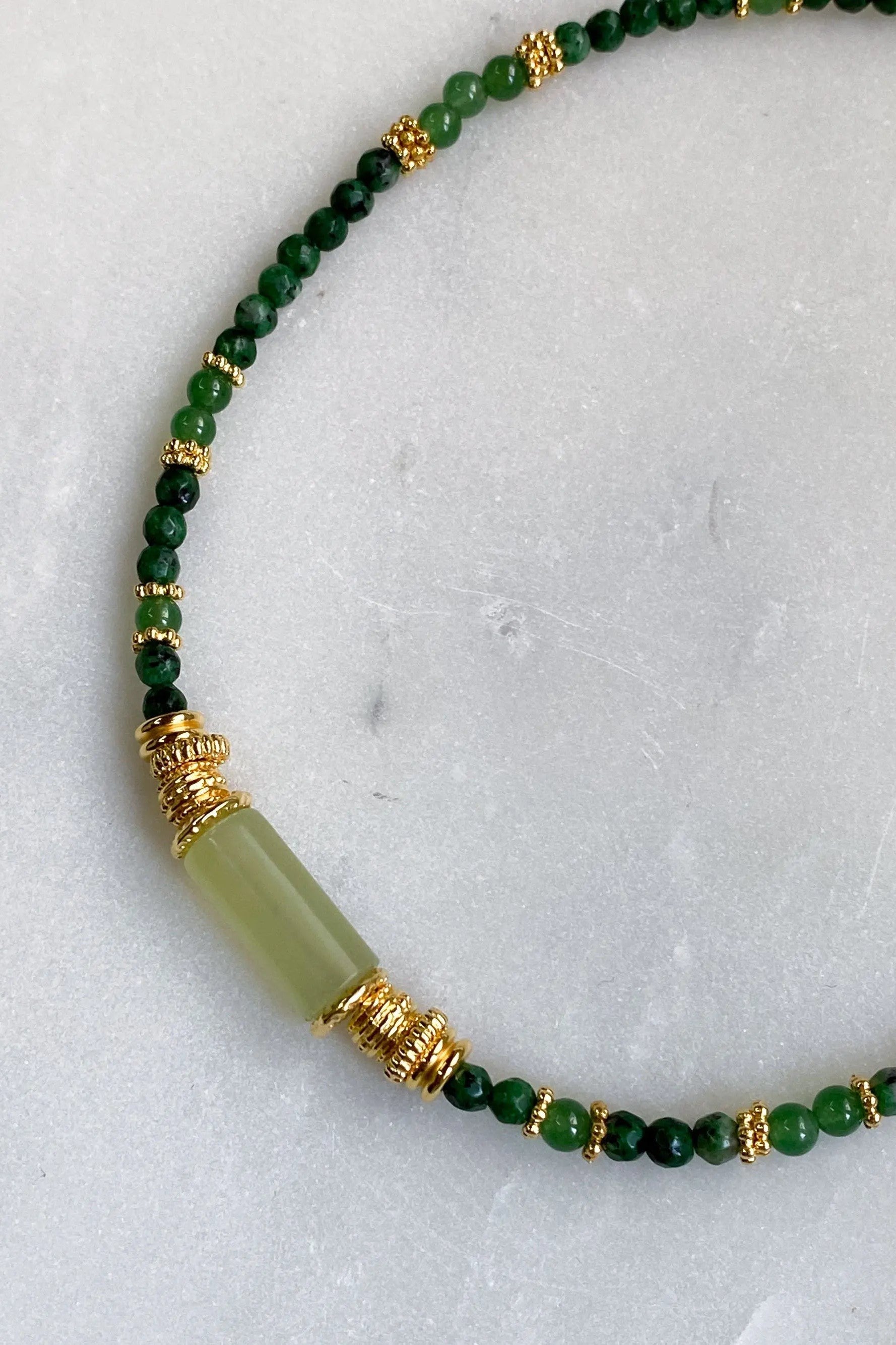 Gift for Mum Green Aventurine Necklace Jade Heishi Necklace Statement Boho Necklace Surfer Choker Gold Green Necklace