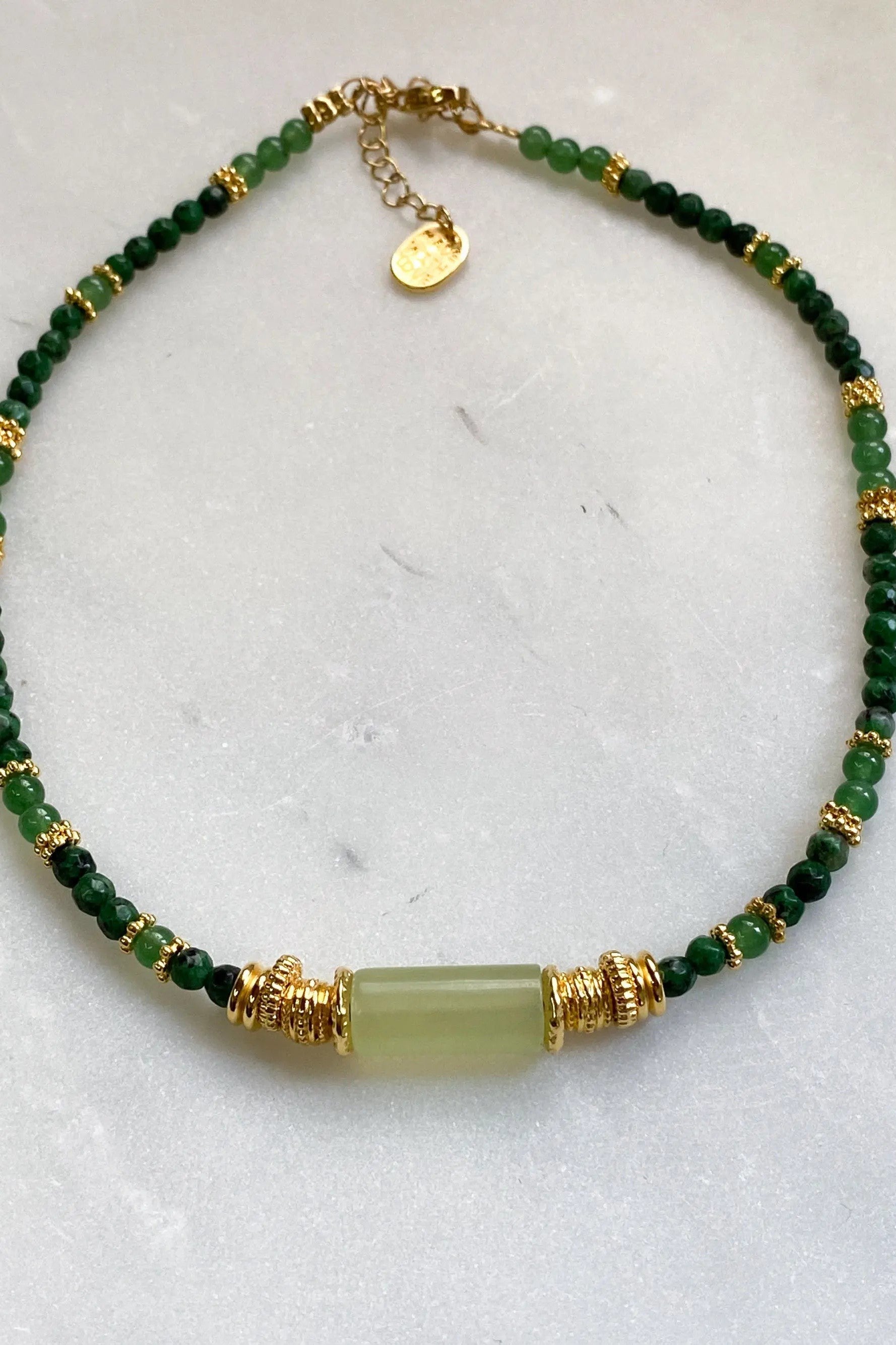 Gift for Mum Green Aventurine Necklace Jade Heishi Necklace Statement Boho Necklace Surfer Choker Gold Green Necklace