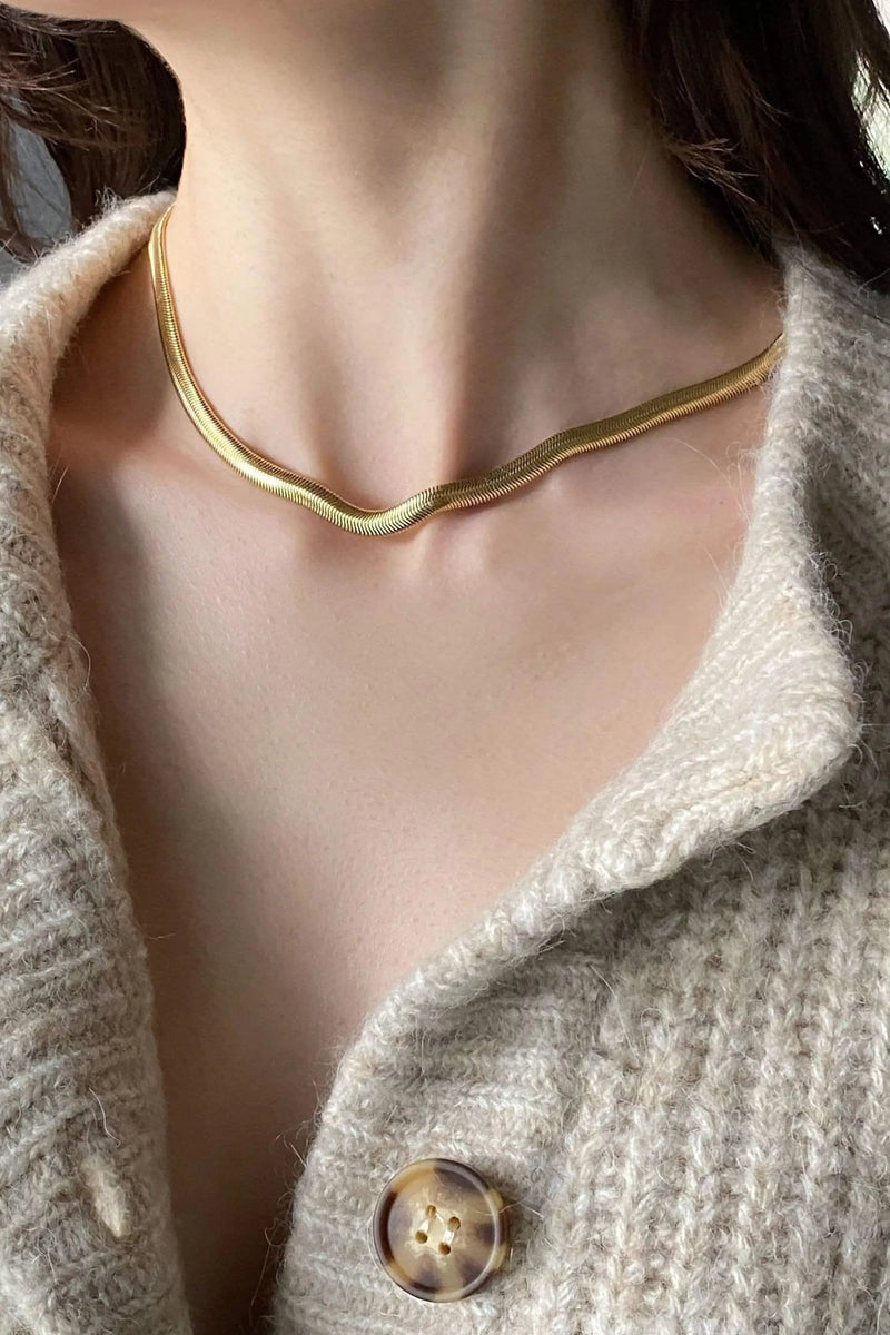 Chain Necklace Gold Snake Round Necklace Flat Gold Filled Dainty Choker Thin Gift for Mum