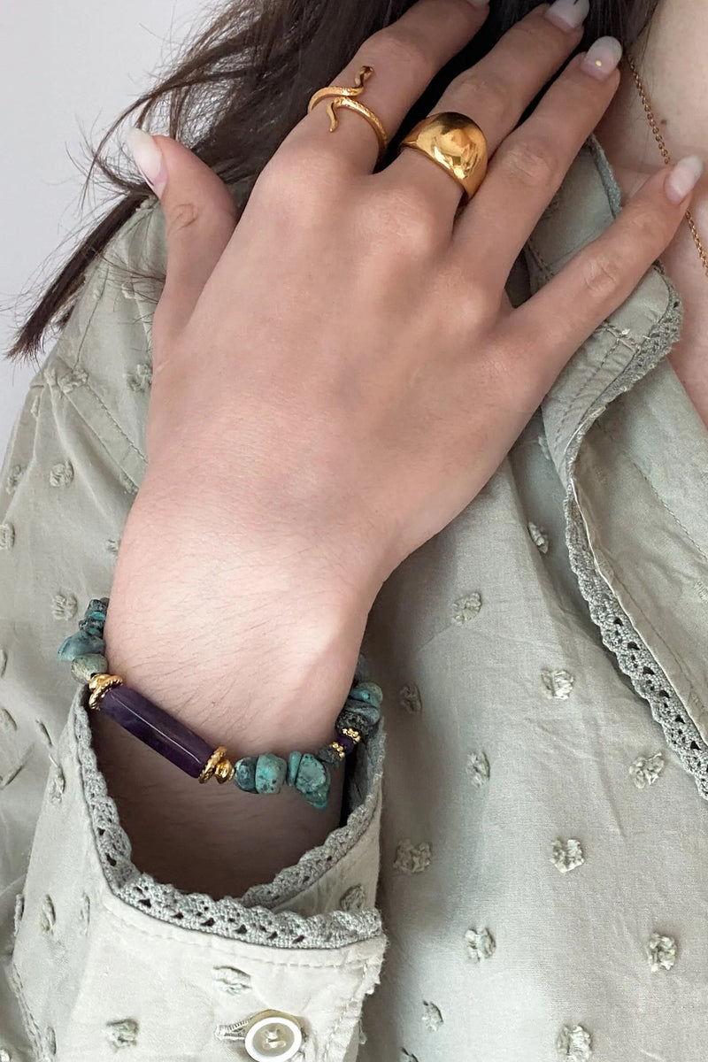 Turquoise & Amethyst Bracelet Heishi Gems Beaded Bracelet Boho Chic Bracelet for Woman Gift for Her, FRIDA