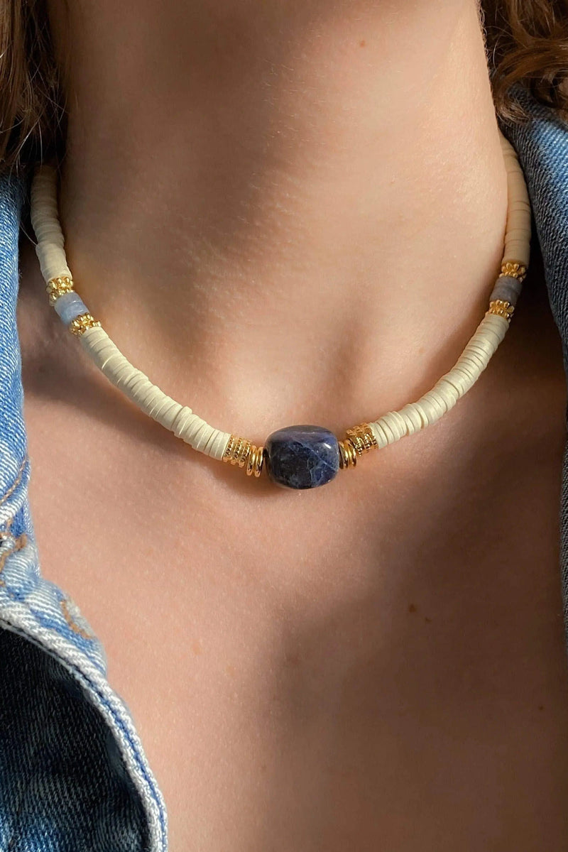 Necklace Heishi Boho Sodalite Blue Choker Necklace Women Aventurine Necklace Surfer White Beaded Necklace Gift for her