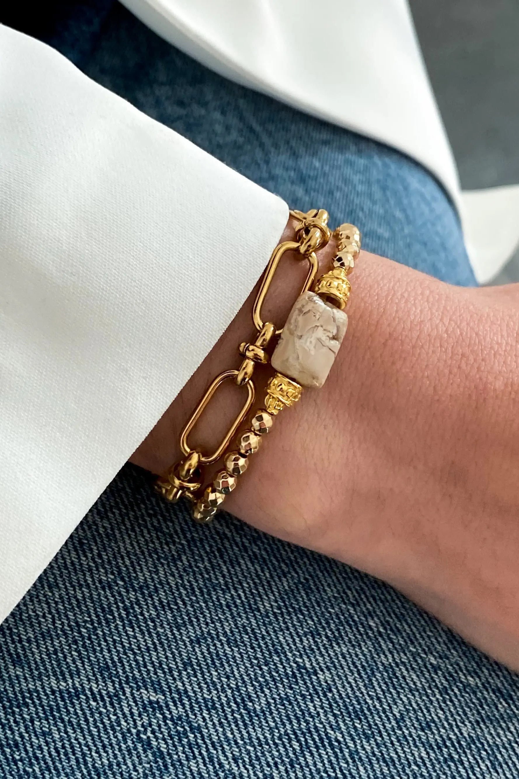 Grey Agate Bracelet Dainty Gold Hematite Bracelet Boho Chic Women Bracelet Birthday Gift for Her JAYA