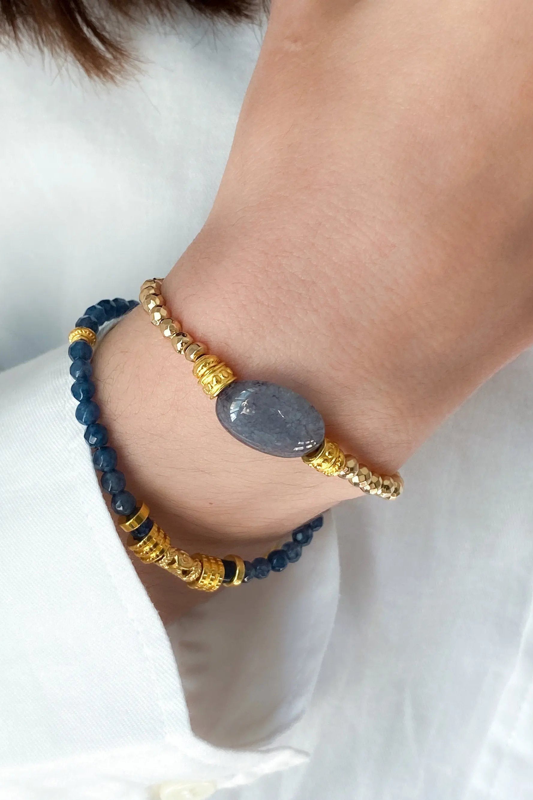 Bracelet Blue Jade Gift for Woman Bracelet Hematite Gemstone Bracelet Boho Chic Girlfriend Gift JAYA