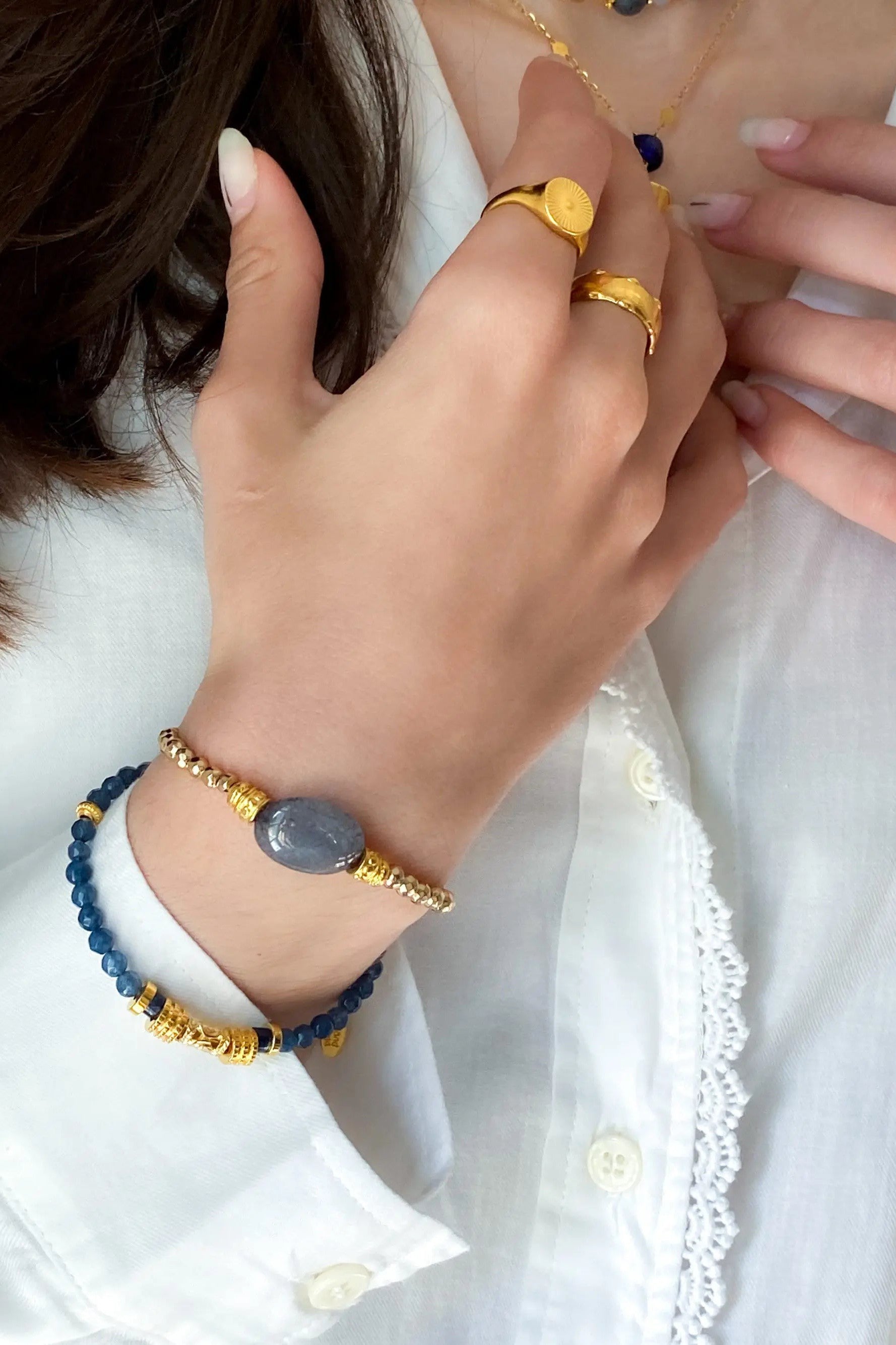 Grey Agate Bracelet Dainty Gold Hematite Bracelet Boho Chic Women Bracelet Birthday Gift for Her JAYA