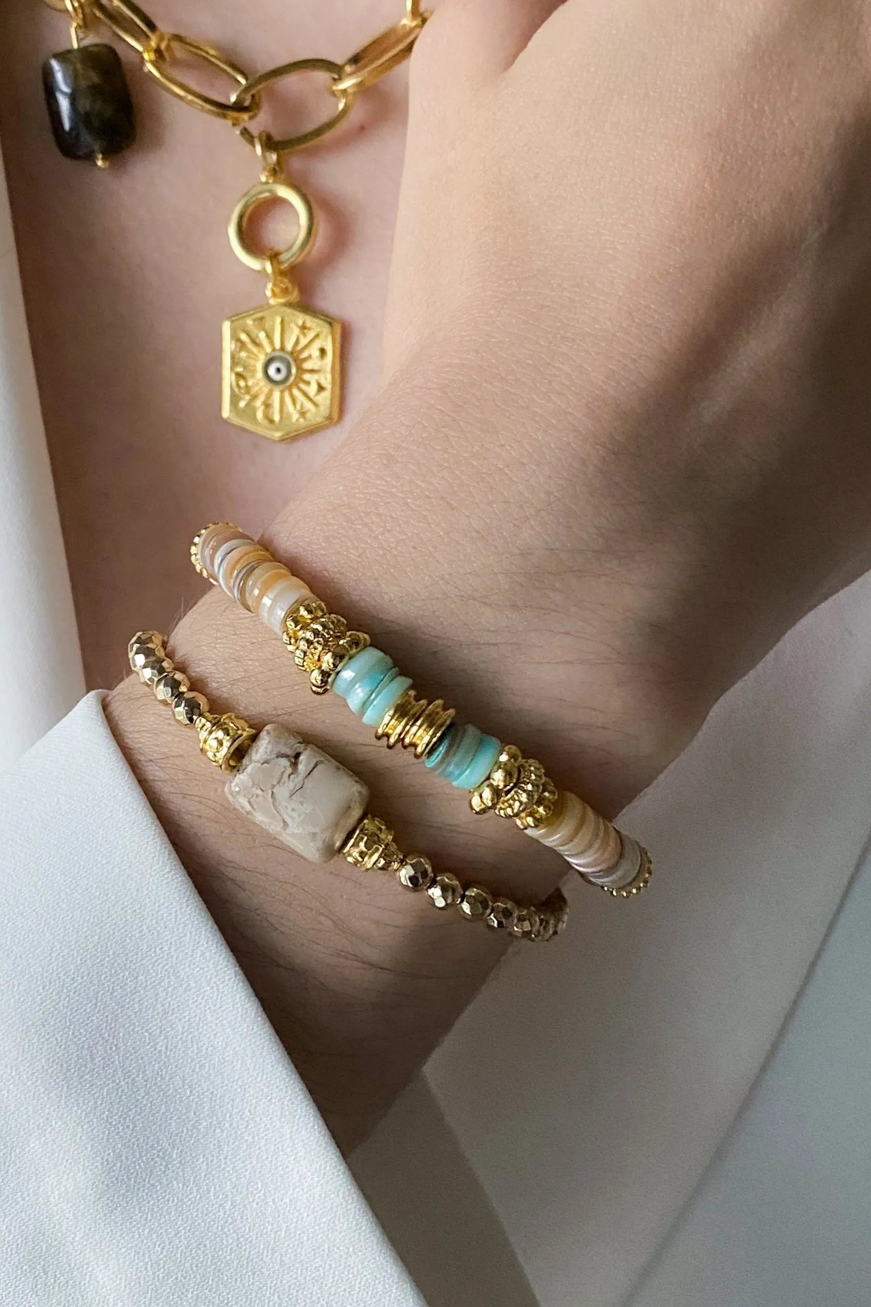 Grey Agate Bracelet Dainty Gold Hematite Bracelet Boho Chic Women Bracelet Birthday Gift for Her JAYA