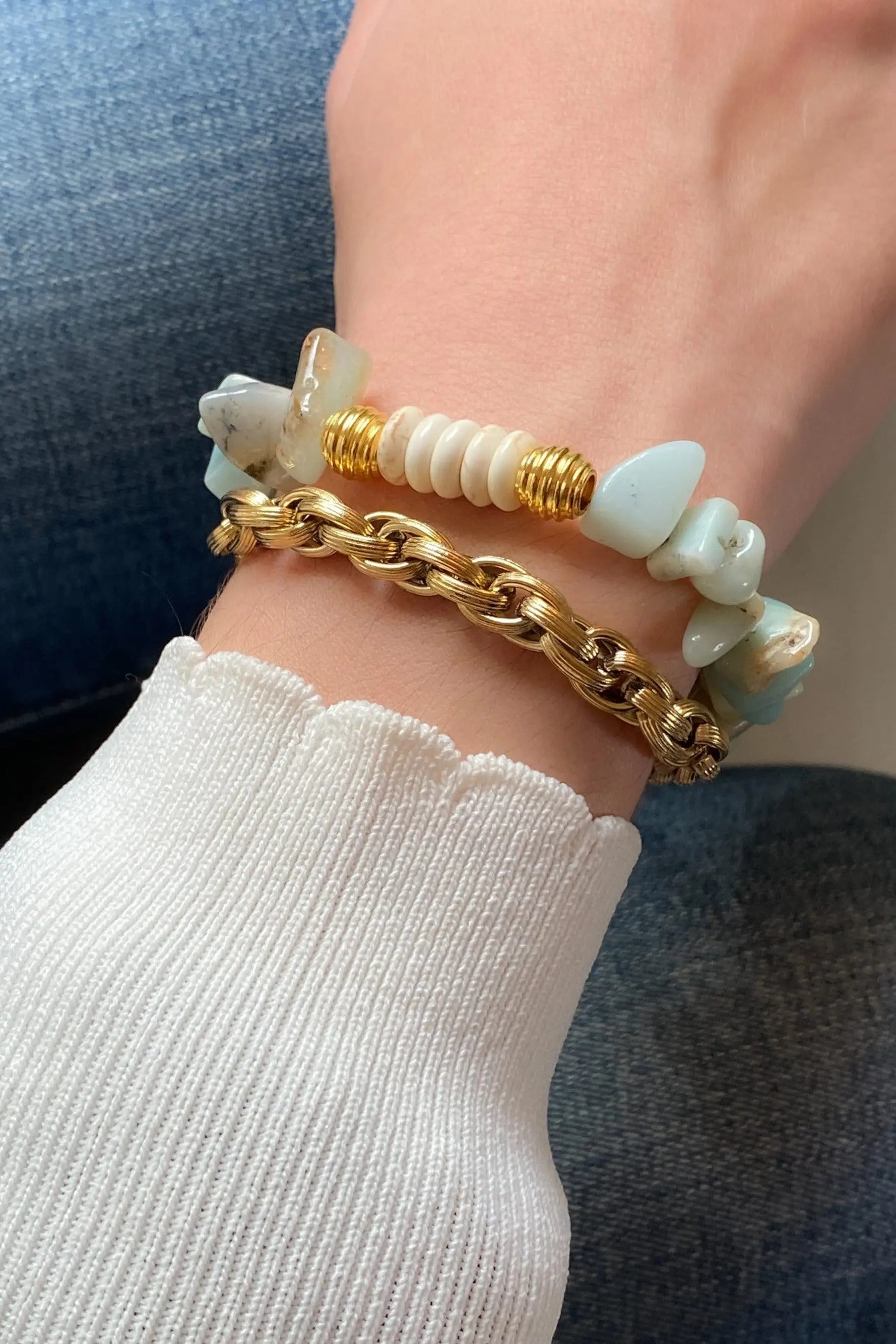 Amazonite Bracelet White Turquoise Bracelet Heishi Healing Bracelet Boho Chic Bracelet for Woman Gift for Wife Birthday Gift, ISHANA