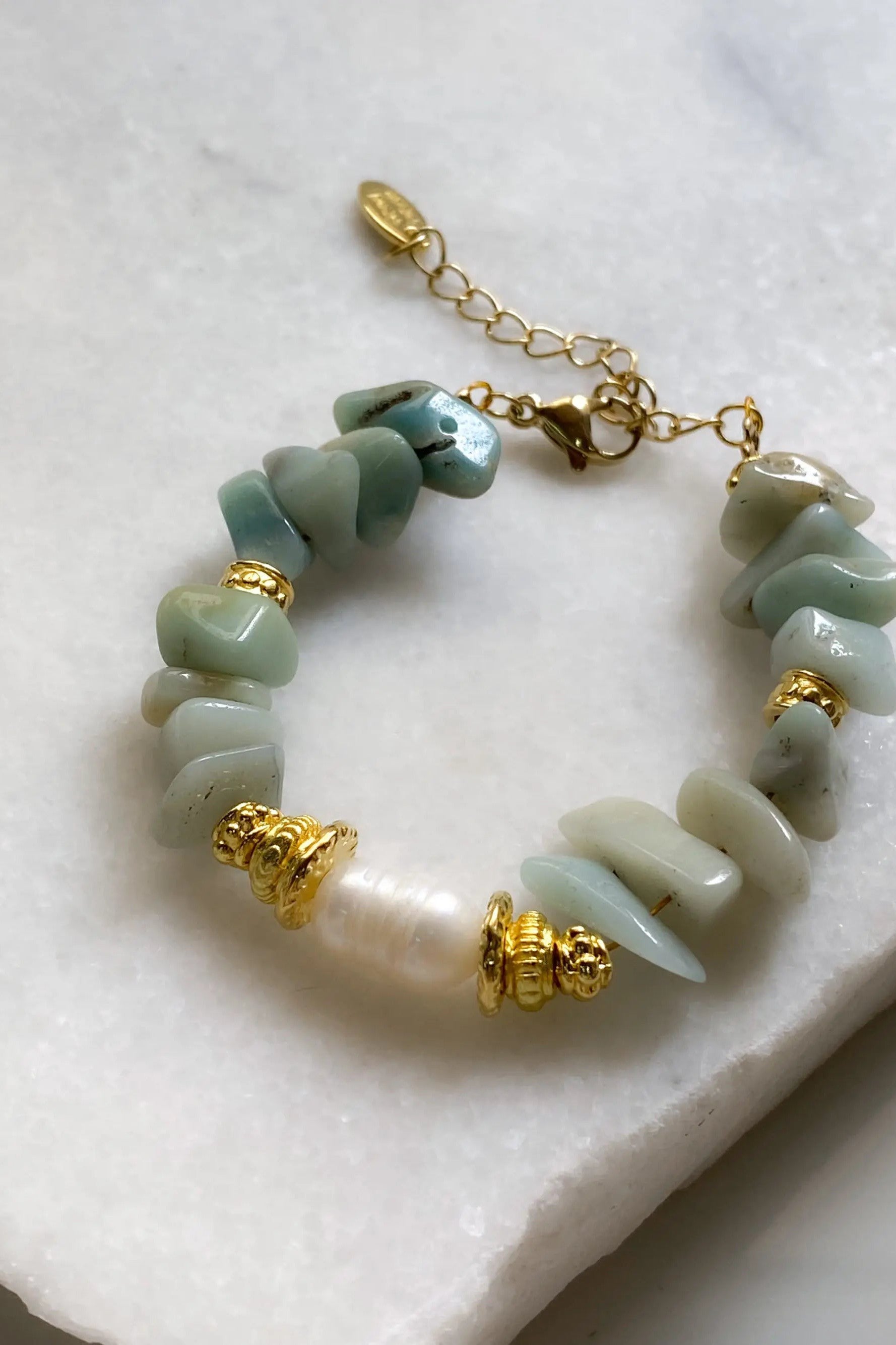 Amazonite & Pearl Bracelet Nacre Pearl Heishi Bracelet Healing Boho Chic Bracelet for Woman Gift for Her Birthday Gift, ALPHA