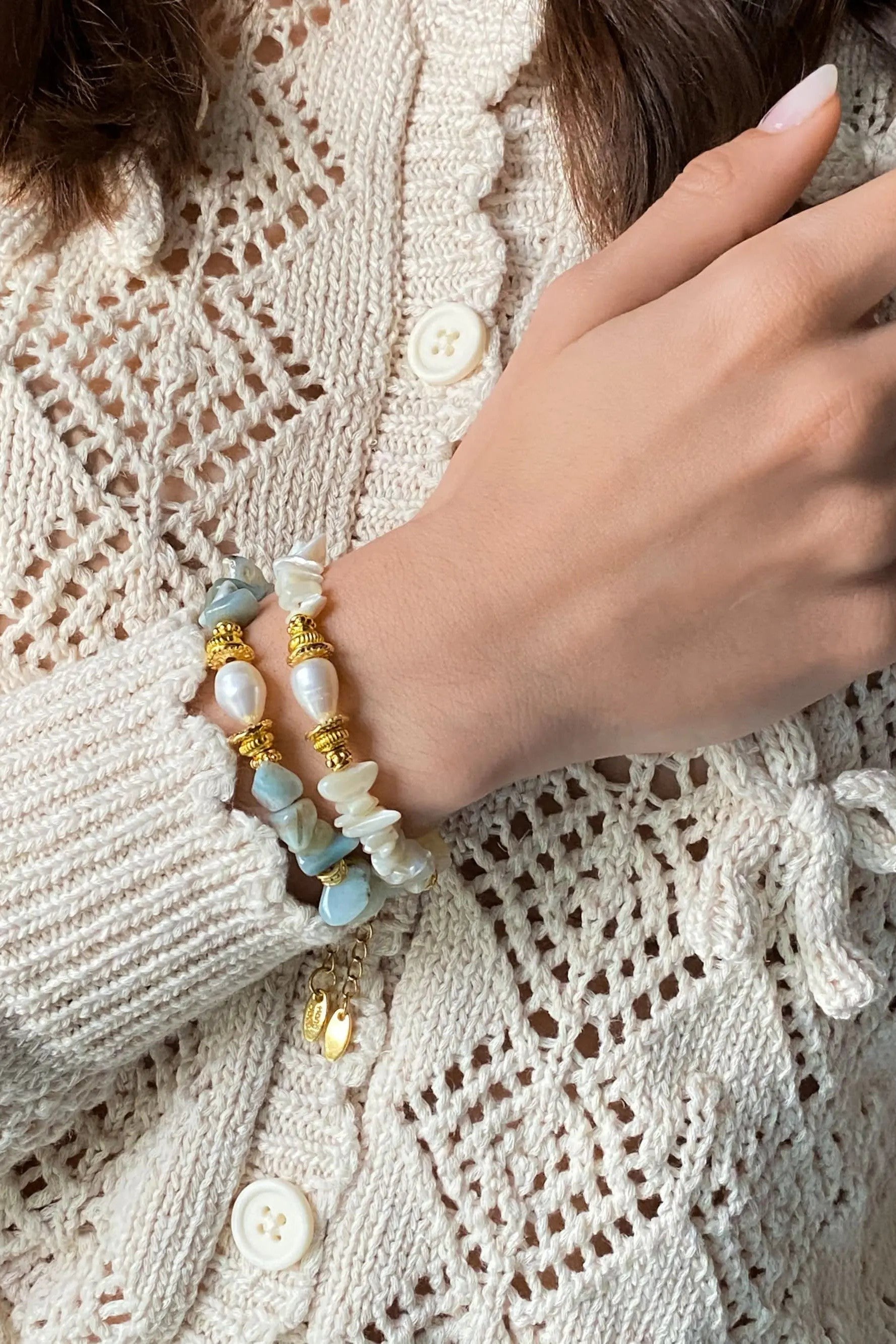 Amazonite & Pearl Bracelet Nacre Pearl Heishi Bracelet Healing Boho Chic Bracelet for Woman Gift for Her Birthday Gift, ALPHA